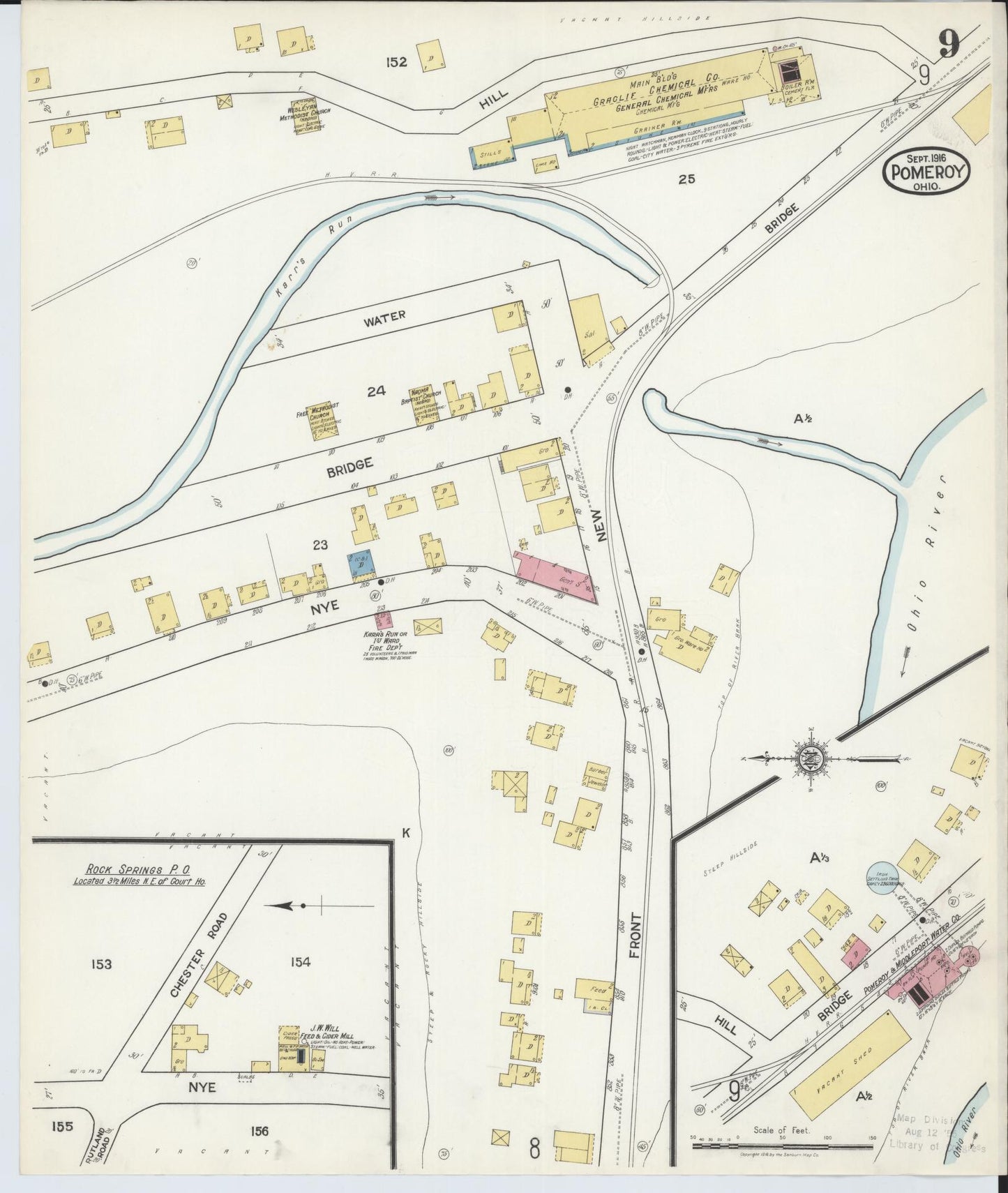 Sanborn Fire Insurance Map from Pomeroy, Meigs County, Ohio (1916), Sheet #0009 - Historic Sanborn Fire Insurance Map Print, vintage old map wall art, antique decor, genealogy gift, Ohio Ohio map