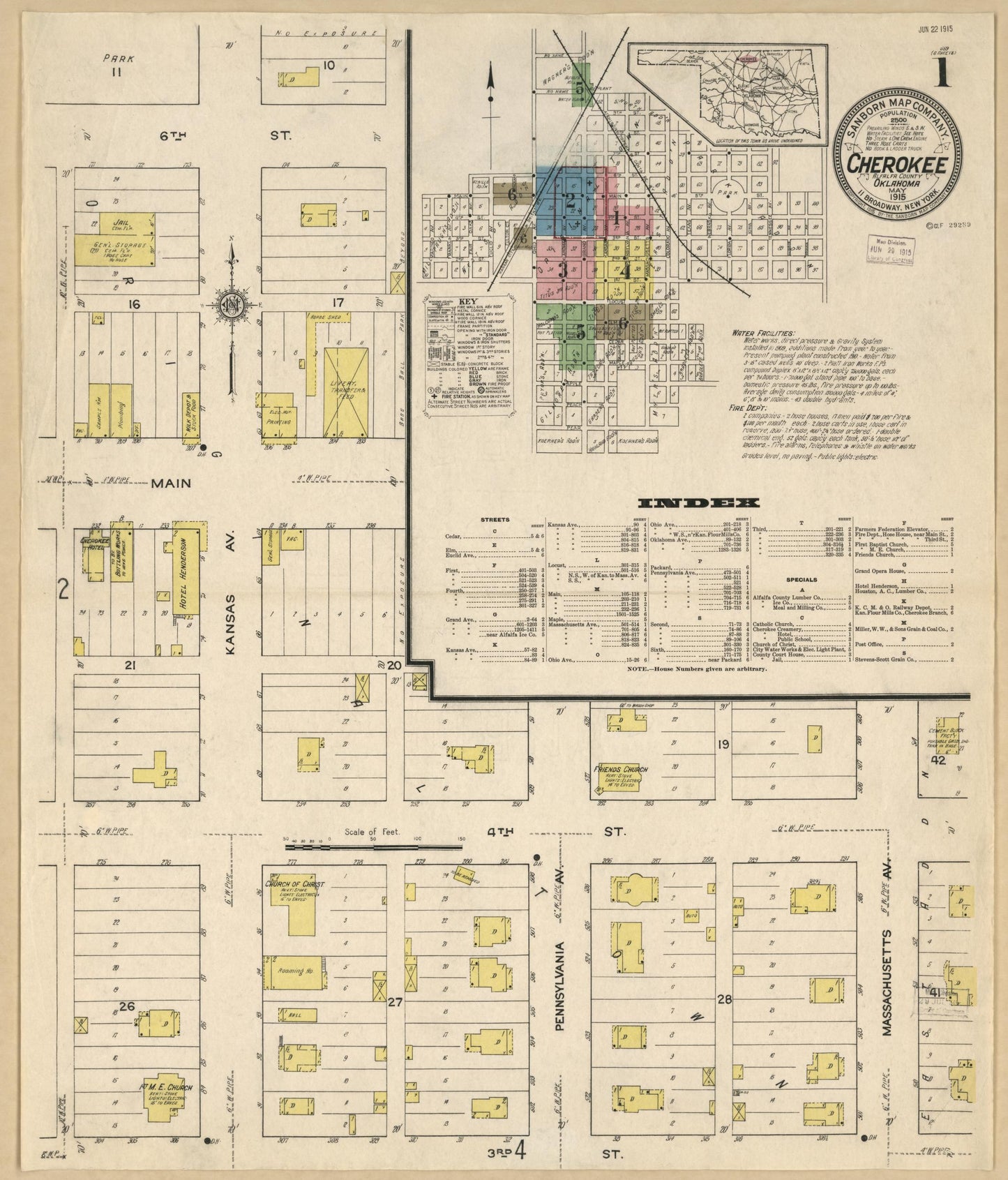 Sanborn Fire Insurance Map from Cherokee, Alfalfa County, Oklahoma (1915), Sheet #0001 - Historic Sanborn Fire Insurance Map Print, vintage old map wall art, antique decor, genealogy gift, Oklahoma Oklahoma map