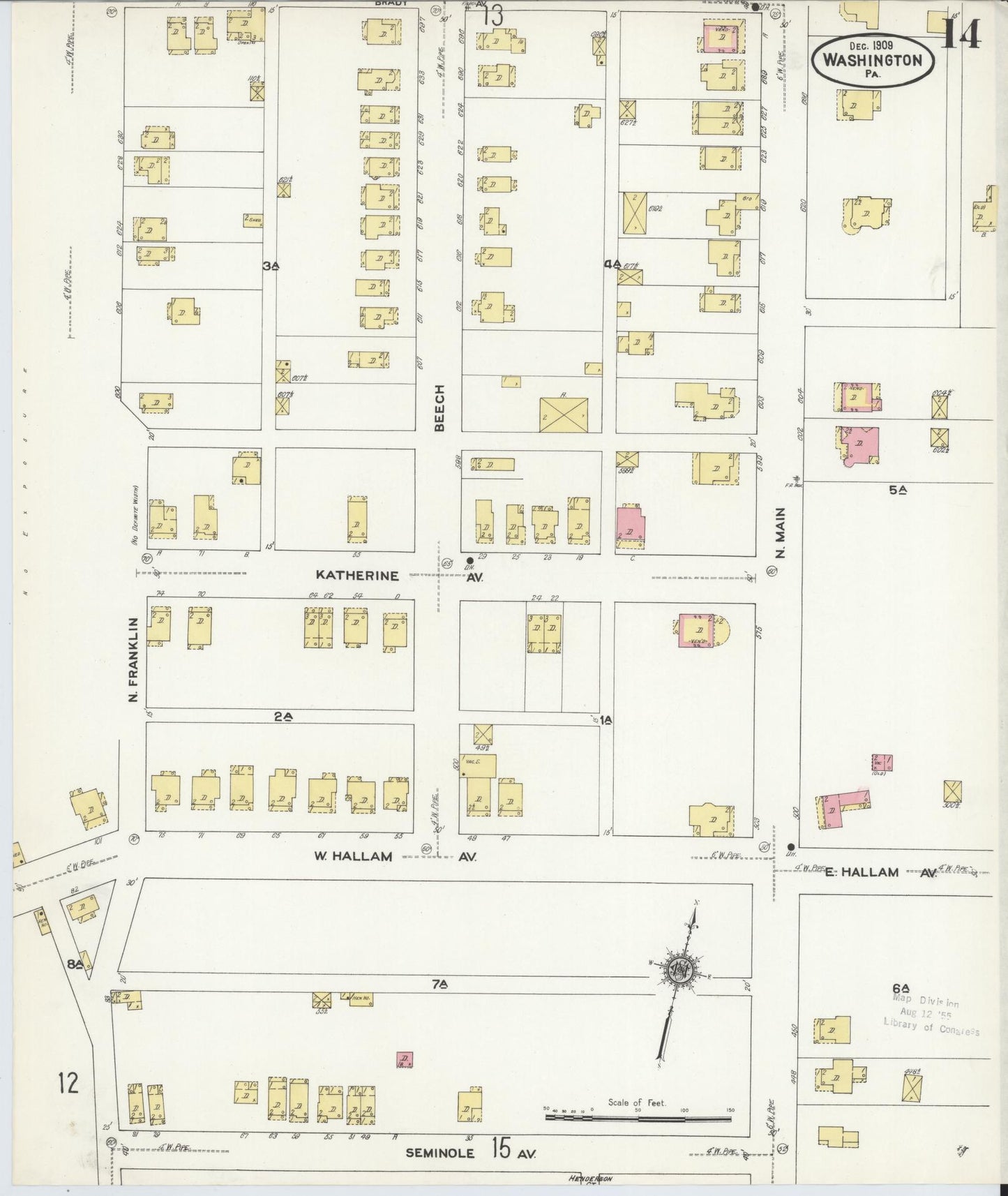 Sanborn Fire Insurance Map from Washington, Washington County, Pennsylvania (1909), Sheet #0014 - Historic Sanborn Fire Insurance Map Print, vintage old map wall art, antique decor, genealogy gift, Sanborn Fire Insurance Map from Washington Washington map
