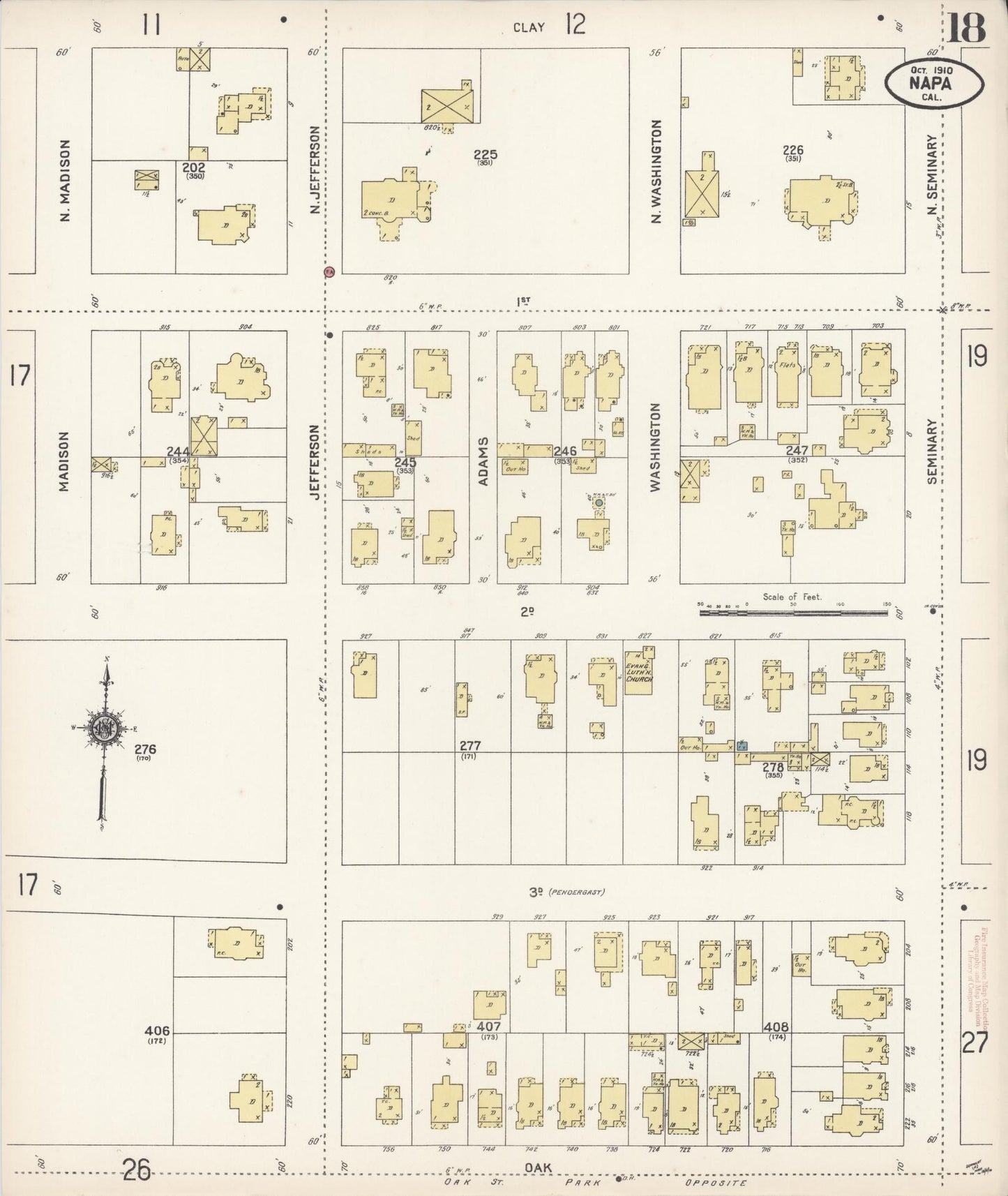 Sanborn Fire Insurance Map from Napa, Napa County, California (1910), Sheet #0018 - Historic Sanborn Fire Insurance Map Print, vintage old map wall art, antique decor, genealogy gift, California California map