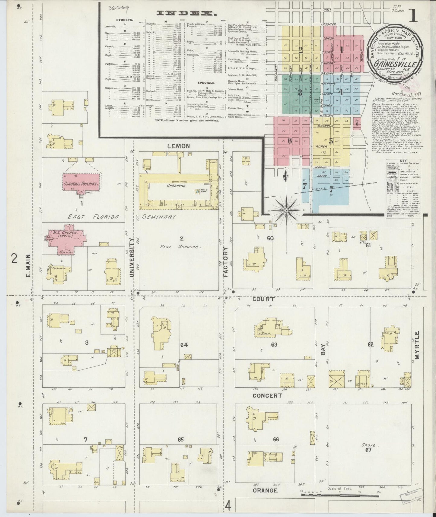 Sanborn Fire Insurance Map from Gainesville, Alachua County, Florida. (1897) – Historic Sanborn Fire Insurance Map Print