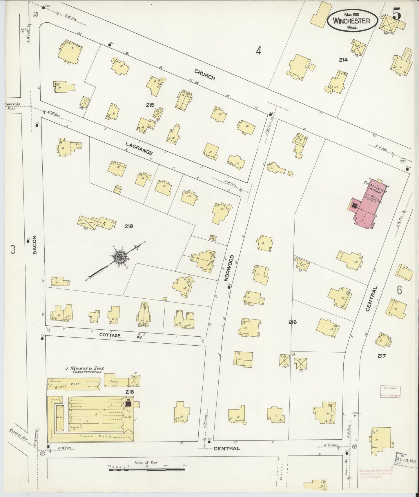 Sanborn Fire Insurance Map from Winchester, Middlesex County, Massachusetts (1910), Sheet #0005 - Historic Sanborn Fire Insurance Map Print, vintage old map wall art, antique decor, genealogy gift, Massachusetts Massachusetts map