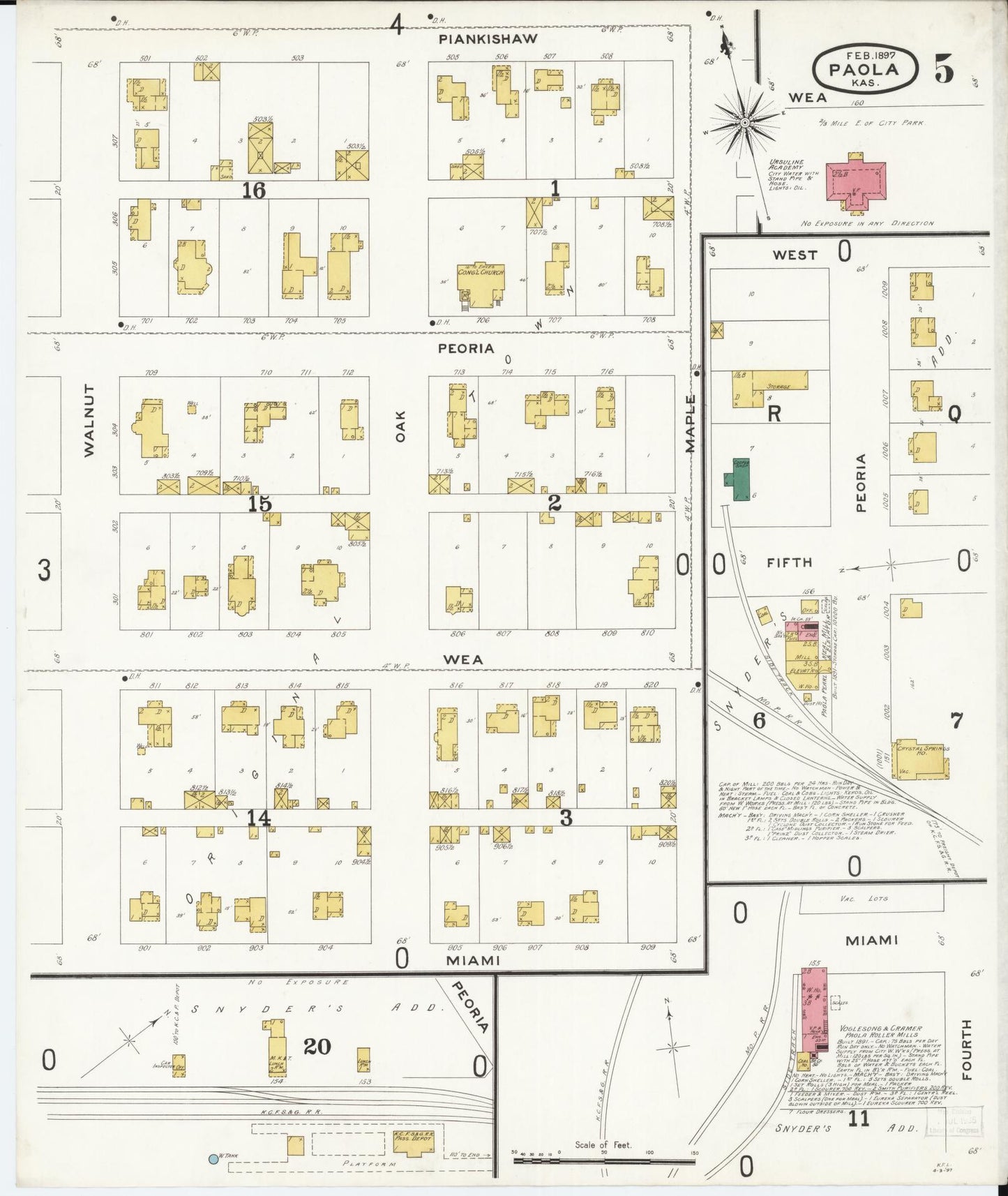 Sanborn Fire Insurance Map from Paola, Miami County, Kansas (1897), Sheet #0005 - Historic Sanborn Fire Insurance Map Print, vintage old map wall art, antique decor, genealogy gift, Kansas Kansas map