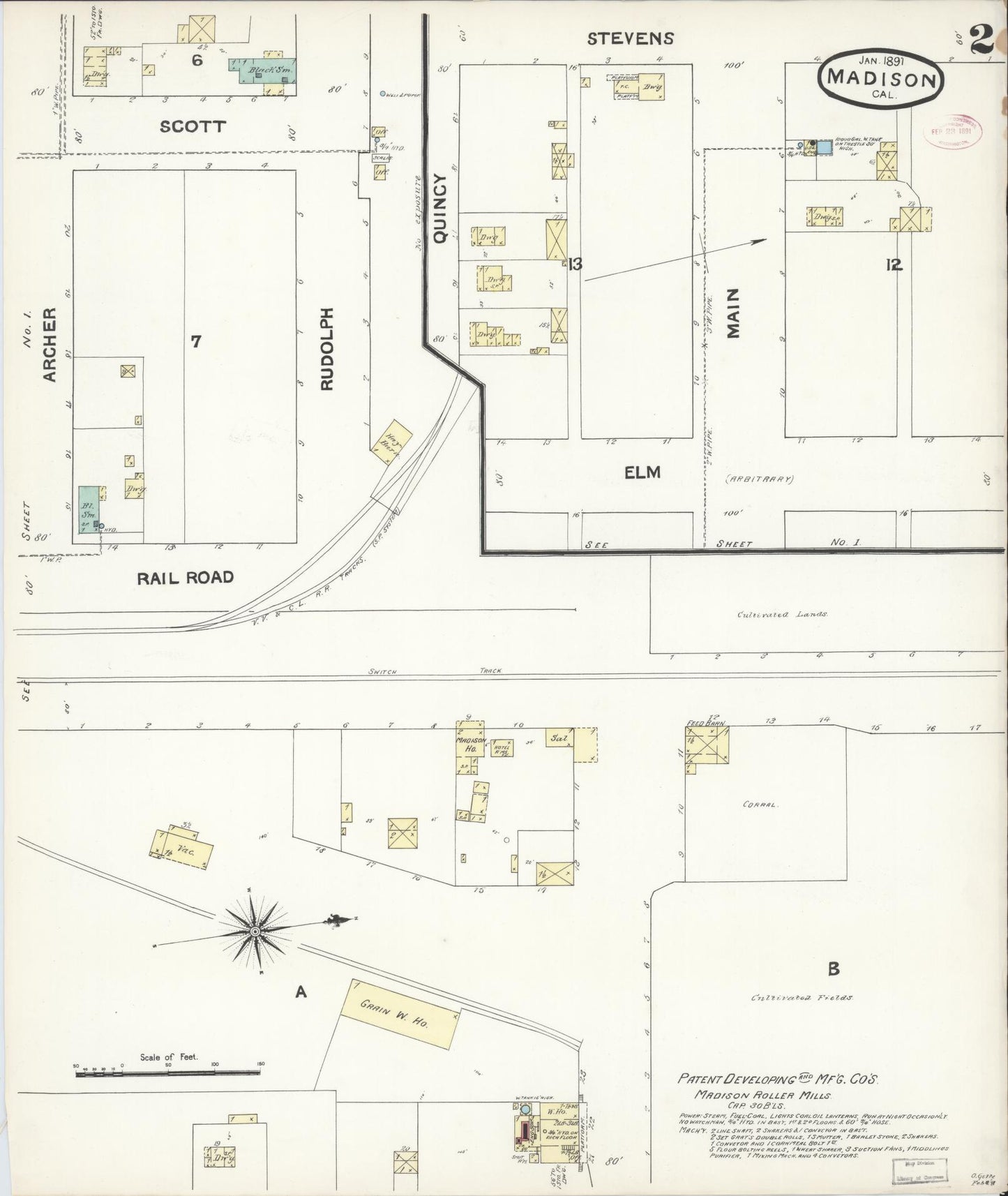 Sanborn Fire Insurance Map from Madison, Yolo County, California (1891), Sheet #0002 - Historic Sanborn Fire Insurance Map Print, vintage old map wall art, antique decor, genealogy gift, California California map