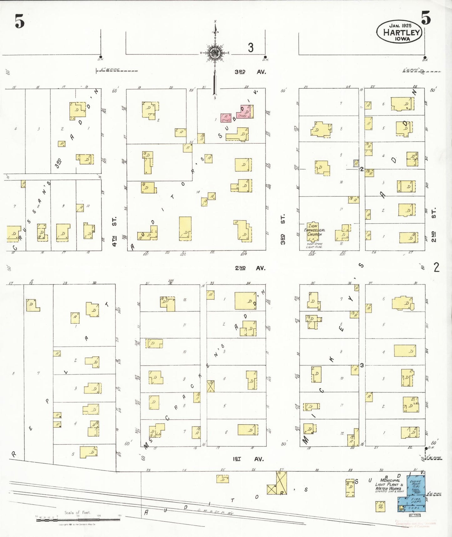 Sanborn Fire Insurance Map from Hartley, O'Brien County, Iowa (1925), Sheet #0005 - Historic Sanborn Fire Insurance Map Print, vintage old map wall art