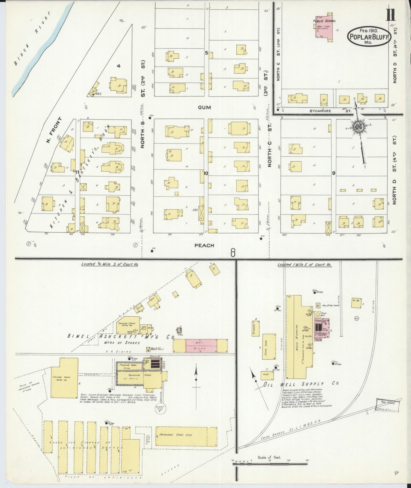 Sanborn Fire Insurance Map from Poplar Bluff, Butler County, Missouri (1910), Sheet #0011 - Historic Sanborn Fire Insurance Map Print, vintage old map wall art, antique decor, genealogy gift, Missouri Missouri map