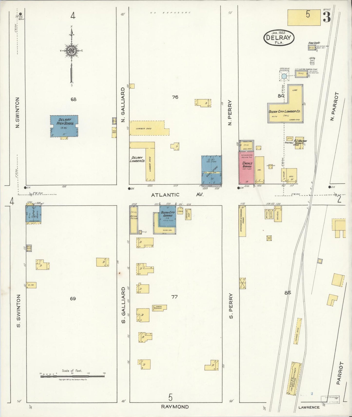Sanborn Fire Insurance Map from Delray, Palm Beach County, Florida (1922), Sheet #0003 - Historic Sanborn Fire Insurance Map Print, vintage old map wall art, antique decor, genealogy gift, Florida Florida map