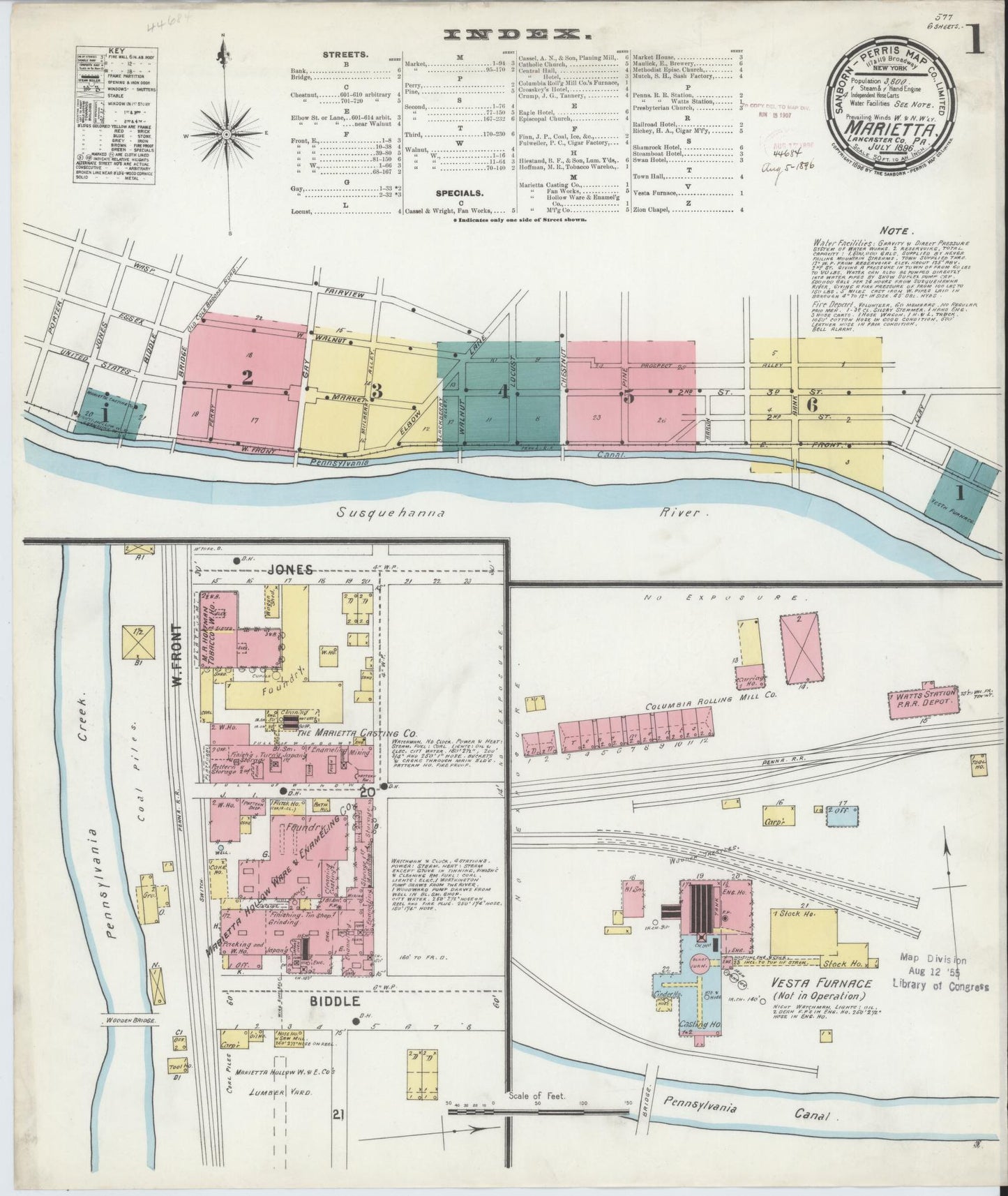 Sanborn Fire Insurance Map from Marietta, Lancaster County, Pennsylvania. (1896) – Historic Sanborn Fire Insurance Map Print