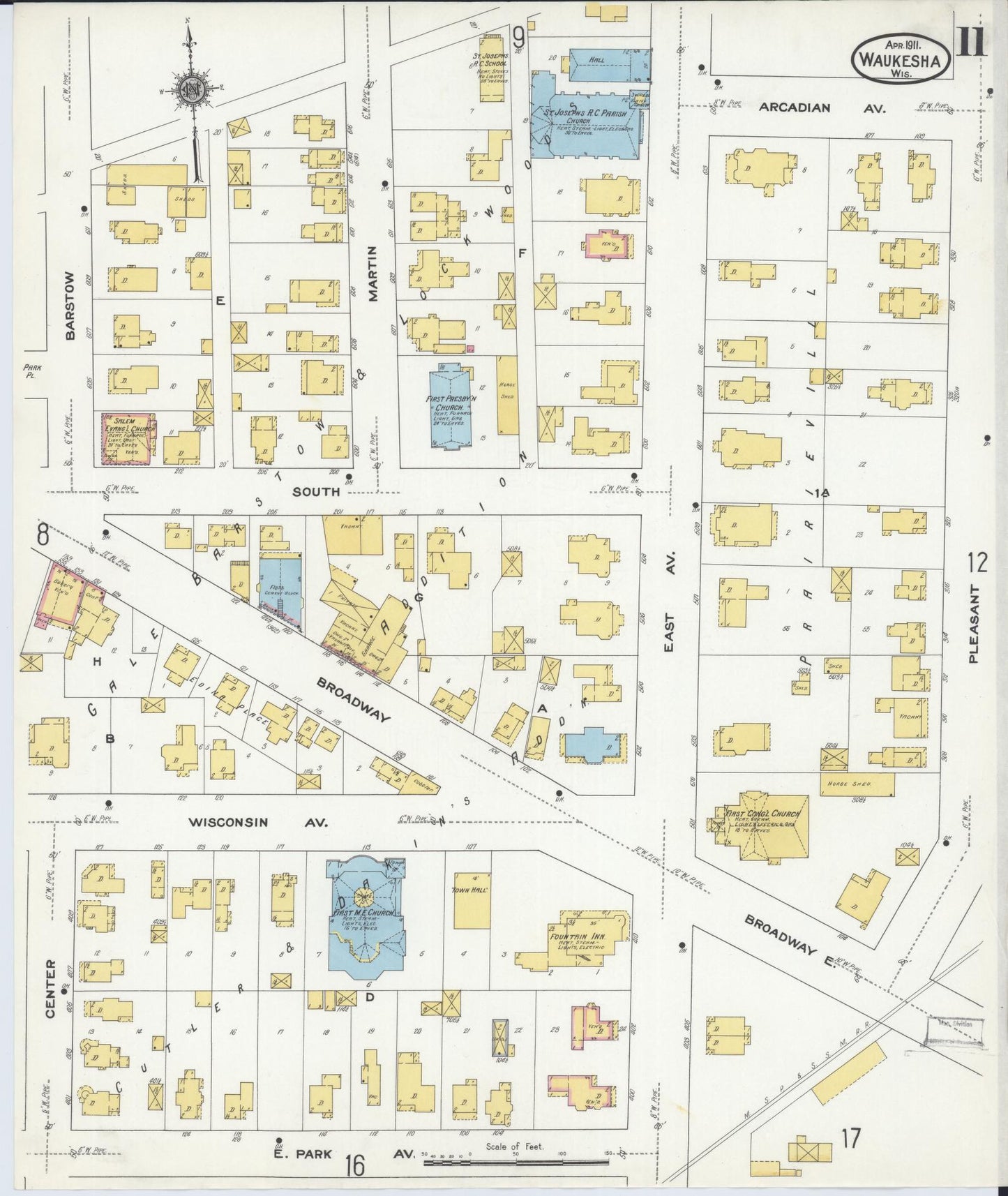 Sanborn Fire Insurance Map from Waukesha, Waukesha County, Wisconsin (1911), Sheet #0011 - Historic Sanborn Fire Insurance Map Print, vintage old map wall art, antique decor, genealogy gift, Wisconsin Wisconsin map