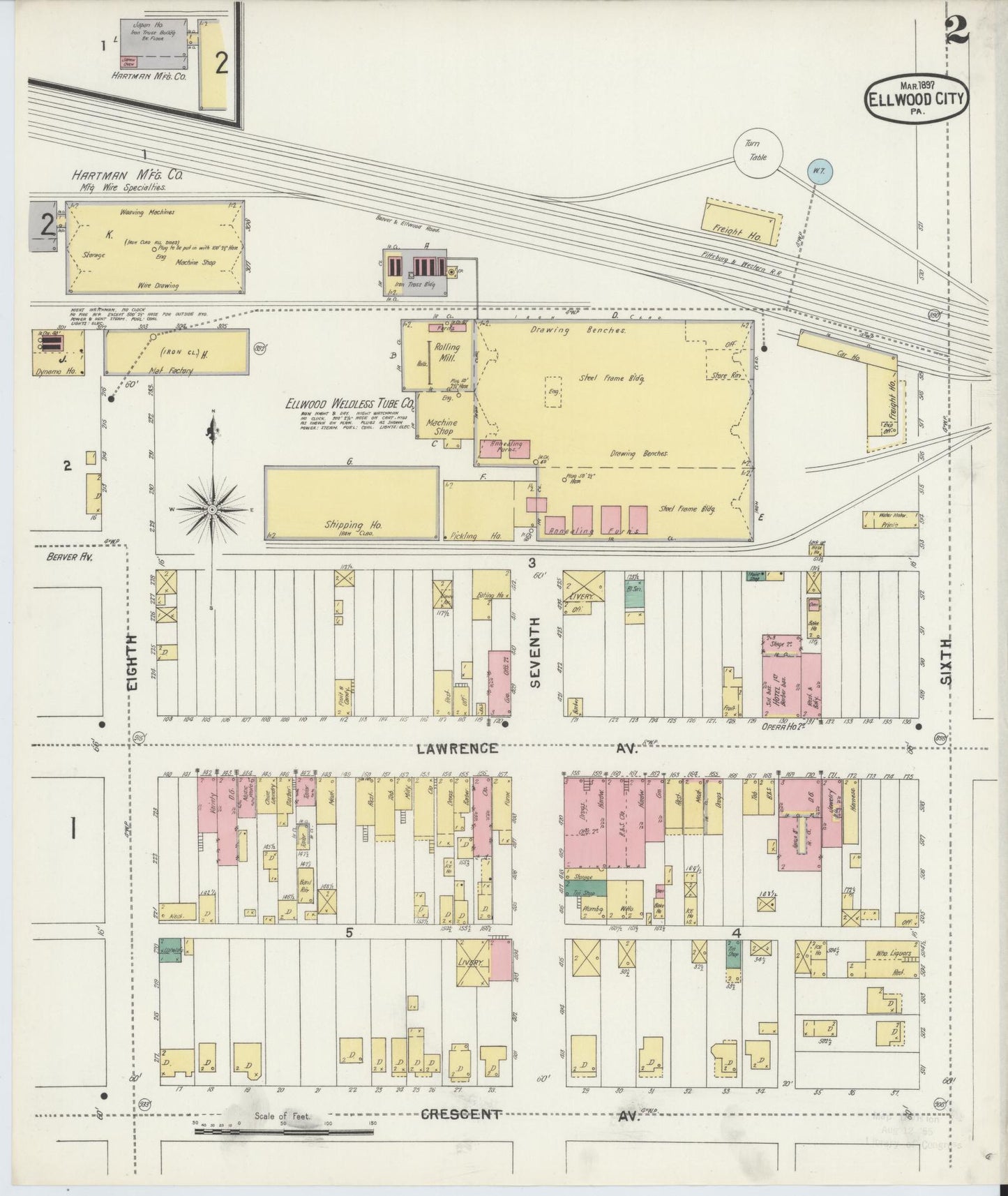 Sanborn Fire Insurance Map from Ellwood City, Lawrence County, Pennsylvania (1897), Sheet #0002 - Historic Sanborn Fire Insurance Map Print, vintage old map wall art, antique decor, genealogy gift, Pennsylvania Pennsylvania map