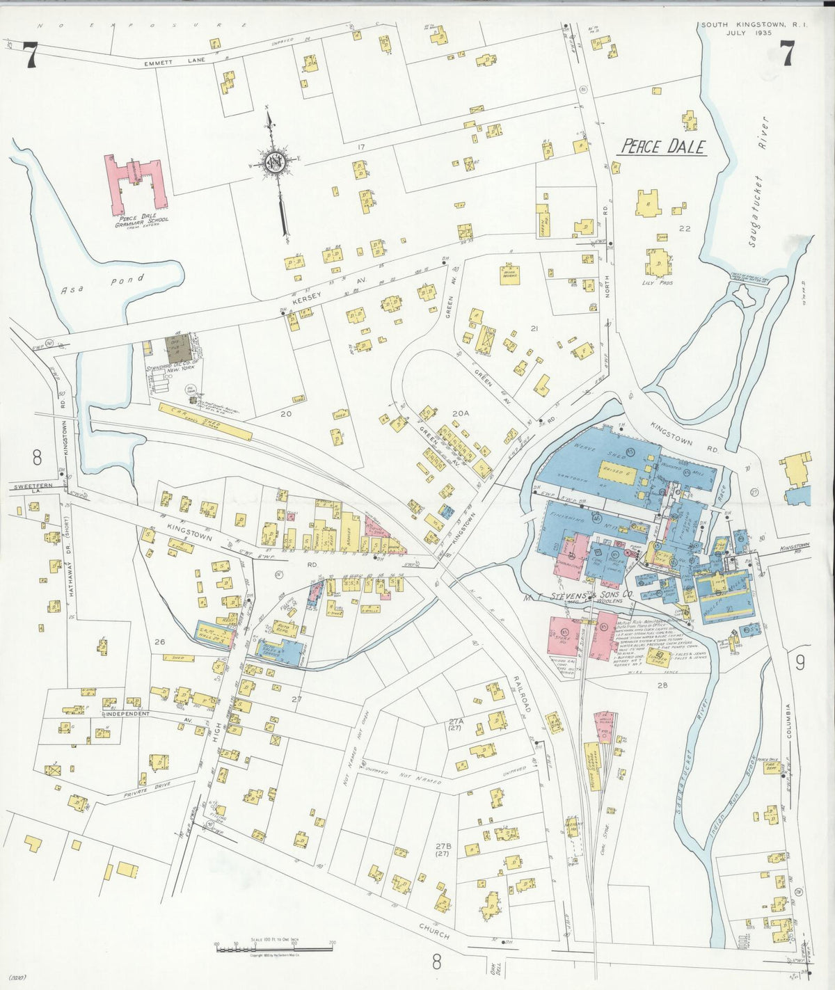 Sanborn Fire Insurance Map from South Kingstown, Washington County, Rhode Island (1935), Sheet #0007 - Historic Sanborn Fire Insurance Map Print, vintage old map wall art, antique decor, genealogy gift, Rhode Island Rhode Island map