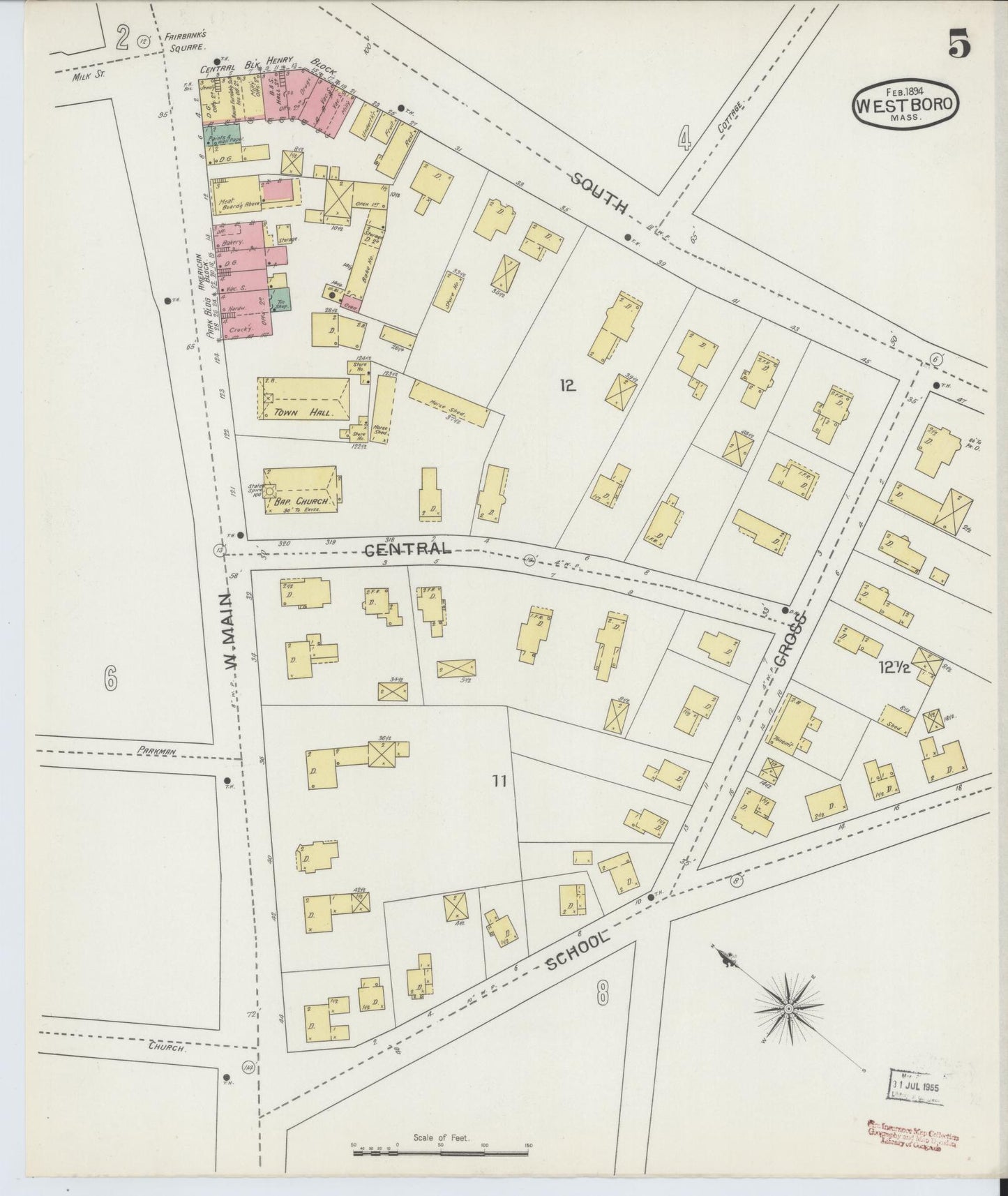 Sanborn Fire Insurance Map from Westboro, Worcester County, Massachusetts (1894), Sheet #0005 - Historic Sanborn Fire Insurance Map Print, vintage old map wall art, antique decor, genealogy gift, Massachusetts Massachusetts map