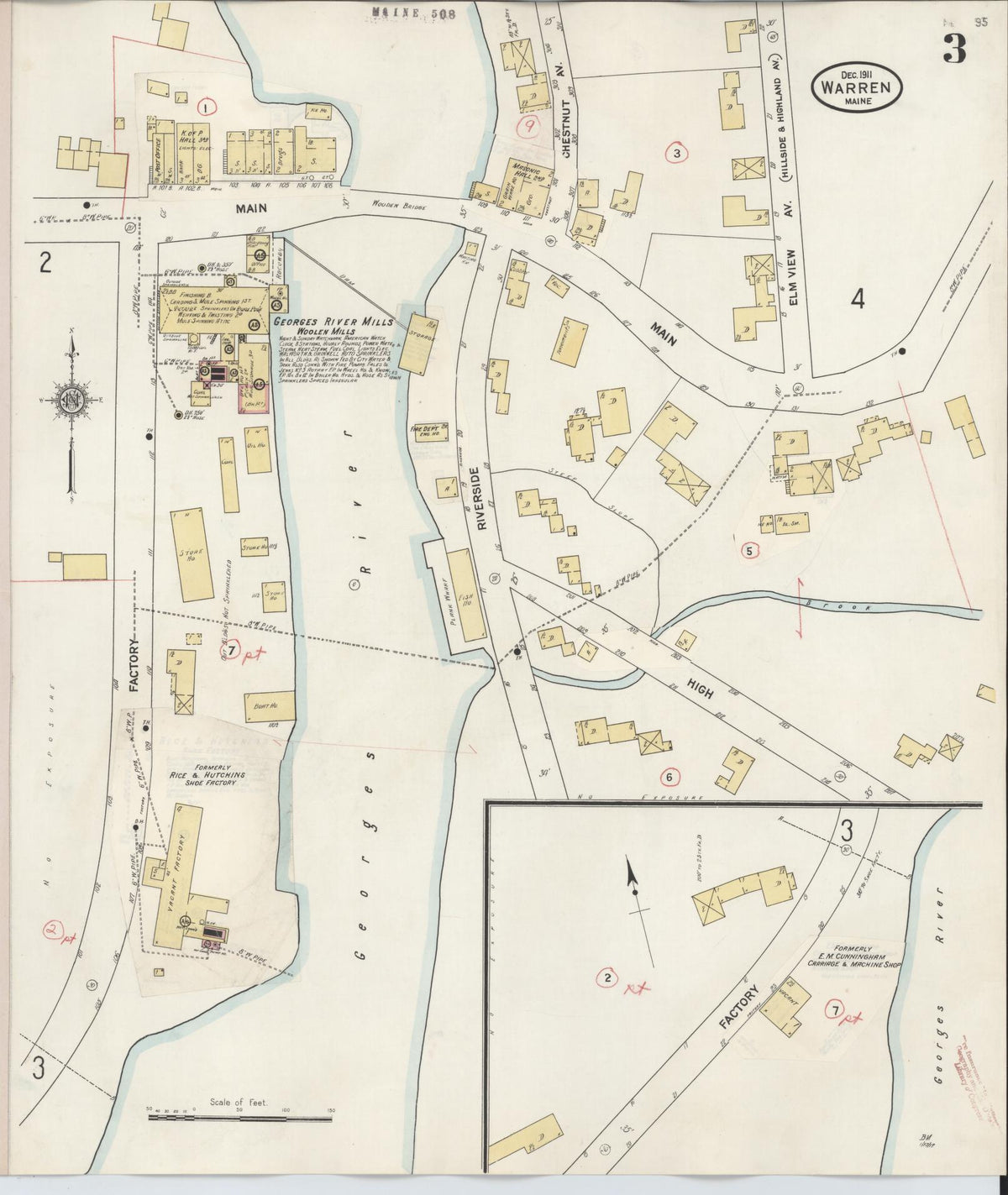 Sanborn Fire Insurance Map from Warren, Knox County, Maine (1927), Sheet #0003 - Historic Sanborn Fire Insurance Map Print, vintage old map wall art, antique decor, genealogy gift, Maine Maine map