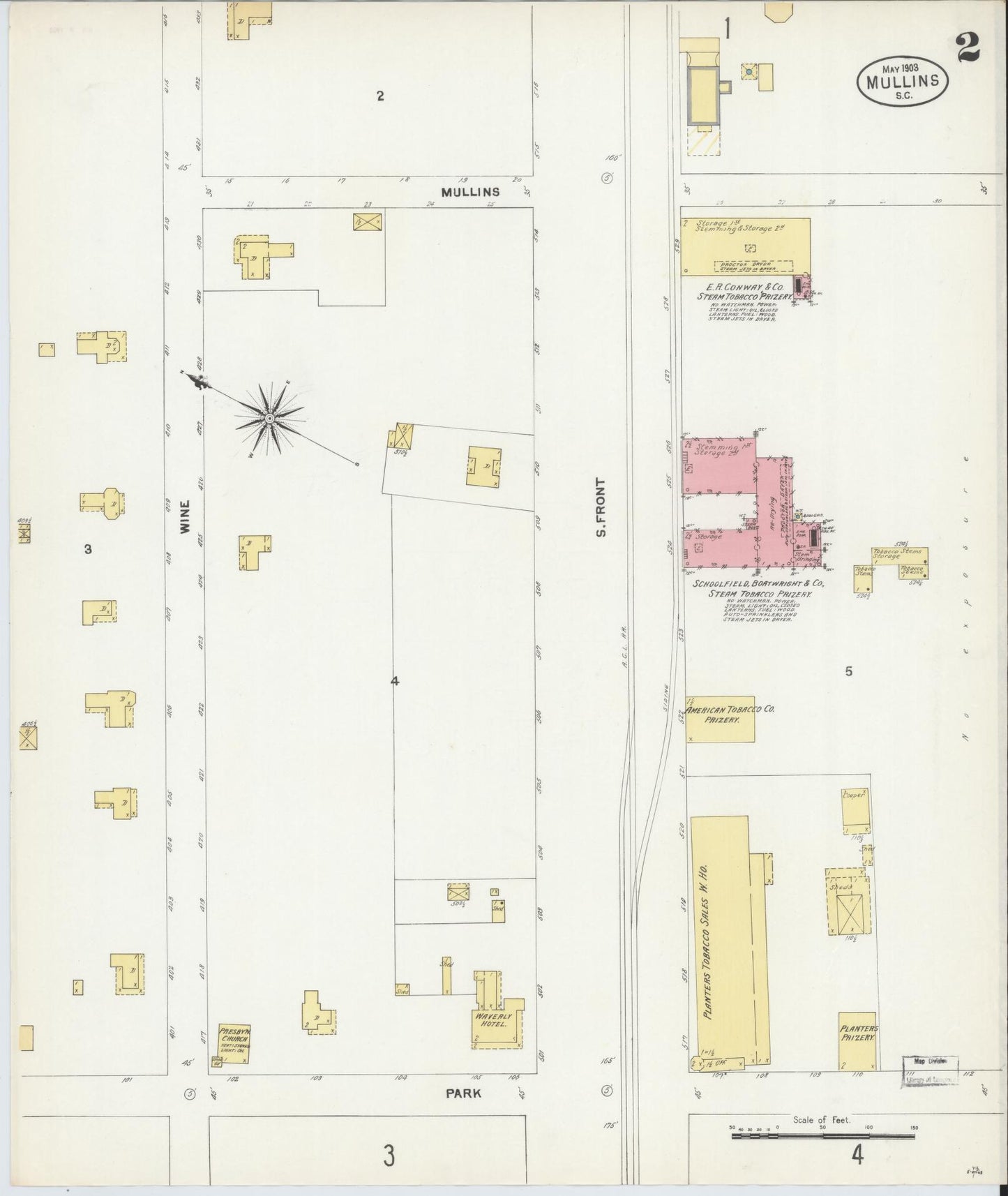 Sanborn Fire Insurance Map from Mullins, Marion County, South Carolina (1903), Sheet #0002 - Historic Sanborn Fire Insurance Map Print, vintage old map wall art, antique decor, genealogy gift, South Carolina South Carolina map