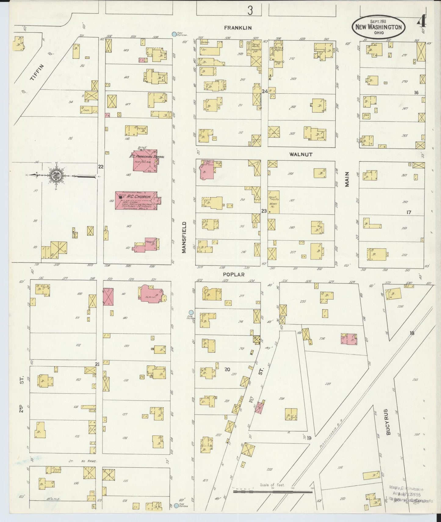 Sanborn Fire Insurance Map from New Washington, Crawford County, Ohio (1911), Sheet #0004 - Historic Sanborn Fire Insurance Map Print, vintage old map wall art, antique decor, genealogy gift, Ohio Ohio map