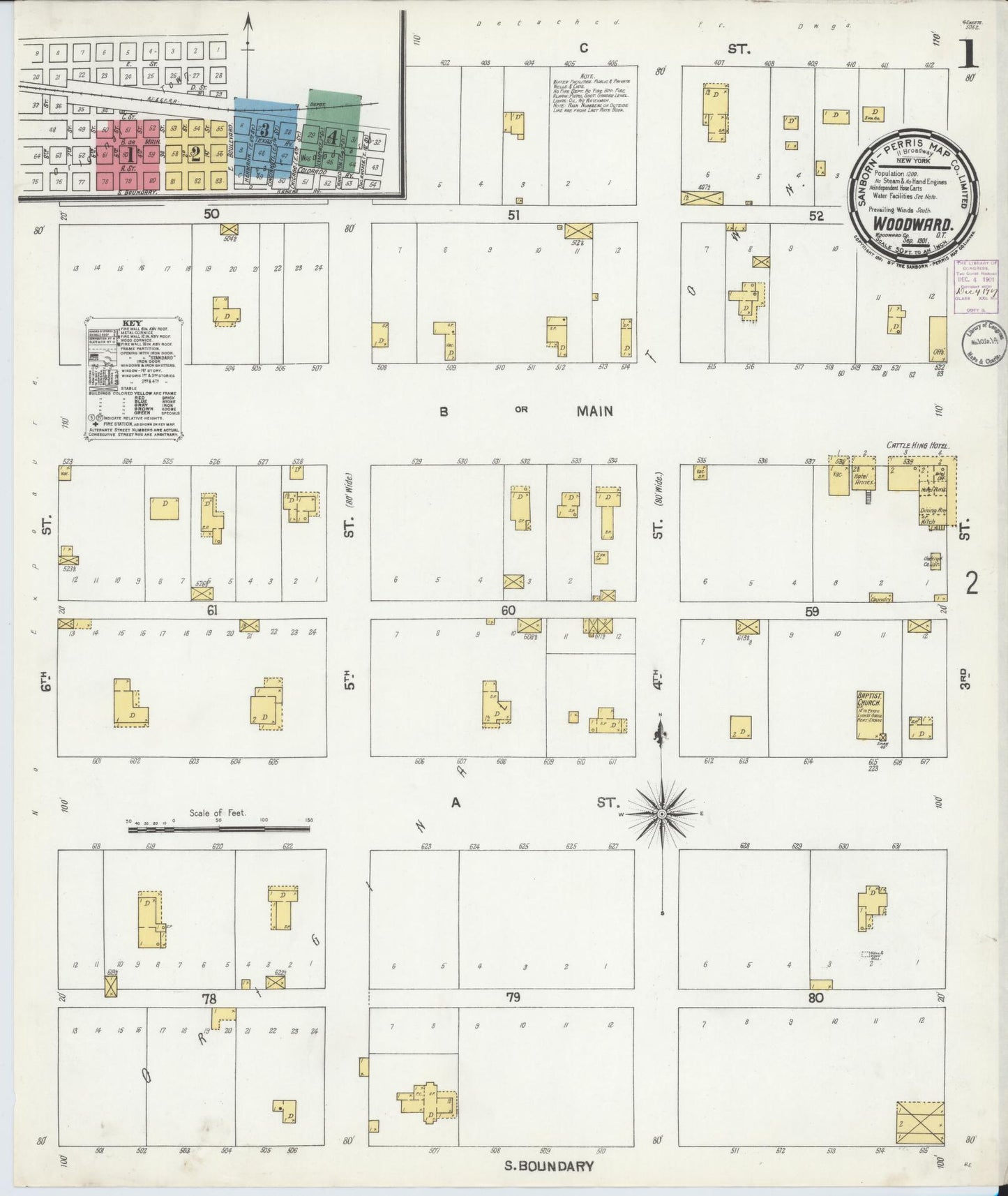 Sanborn Fire Insurance Map from Woodward, Woodward County, Oklahoma (1901), Sheet #0001 - Historic Sanborn Fire Insurance Map Print, vintage old map wall art, antique decor, genealogy gift, Oklahoma Oklahoma map
