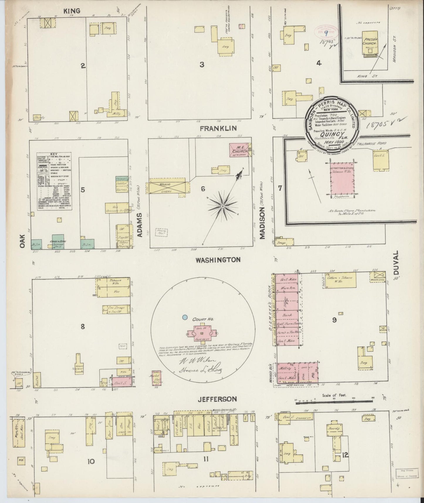 Sanborn Fire Insurance Map from Quincy, Gadsden County, Florida (1890), Sheet #0001 - Historic Sanborn Fire Insurance Map Print, vintage old map wall art, antique decor, genealogy gift, Florida Florida map