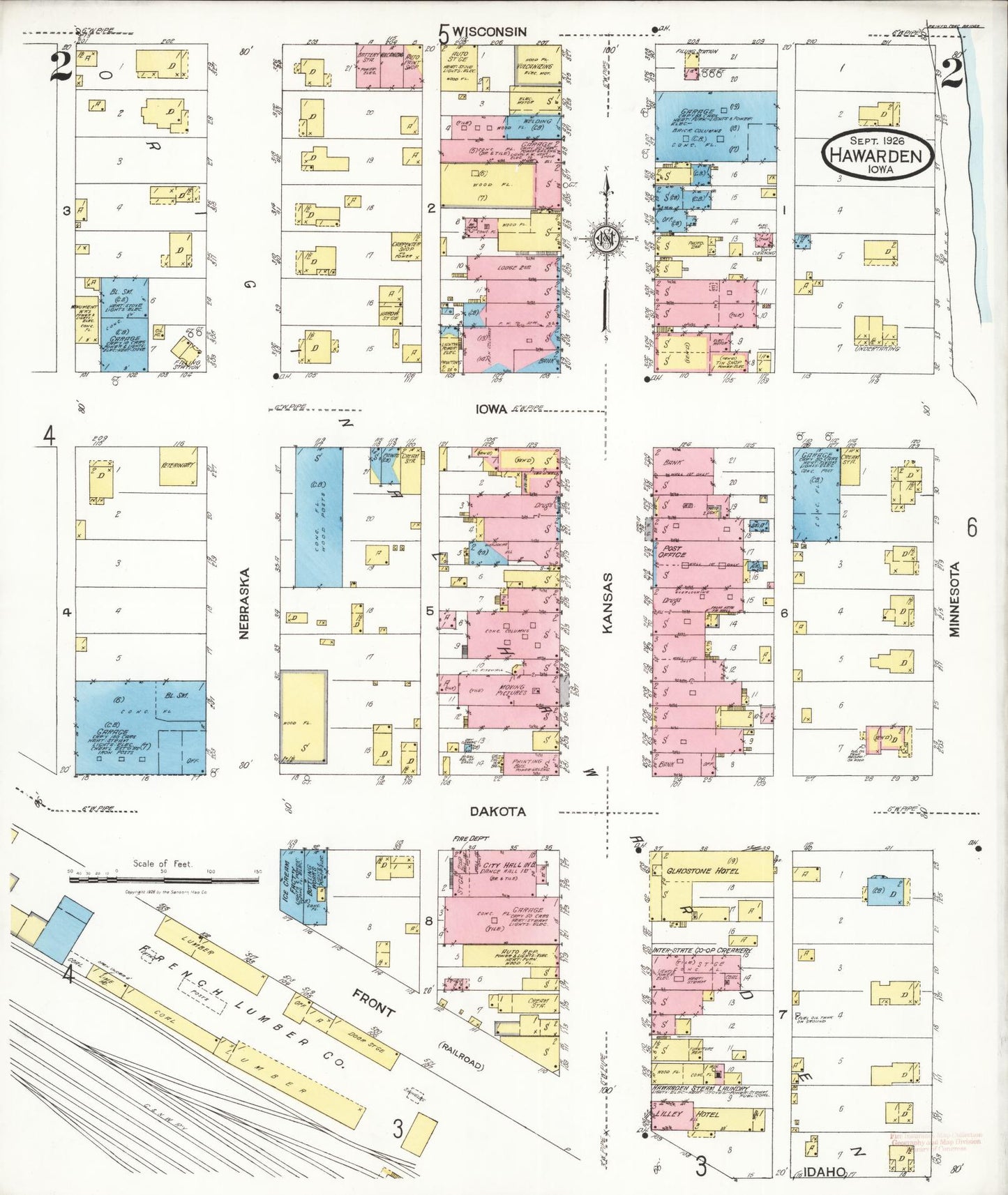 Sanborn Fire Insurance Map from Hawarden, Sioux County, Iowa (1924), Sheet #0002 - Historic Sanborn Fire Insurance Map Print, vintage old map wall art
