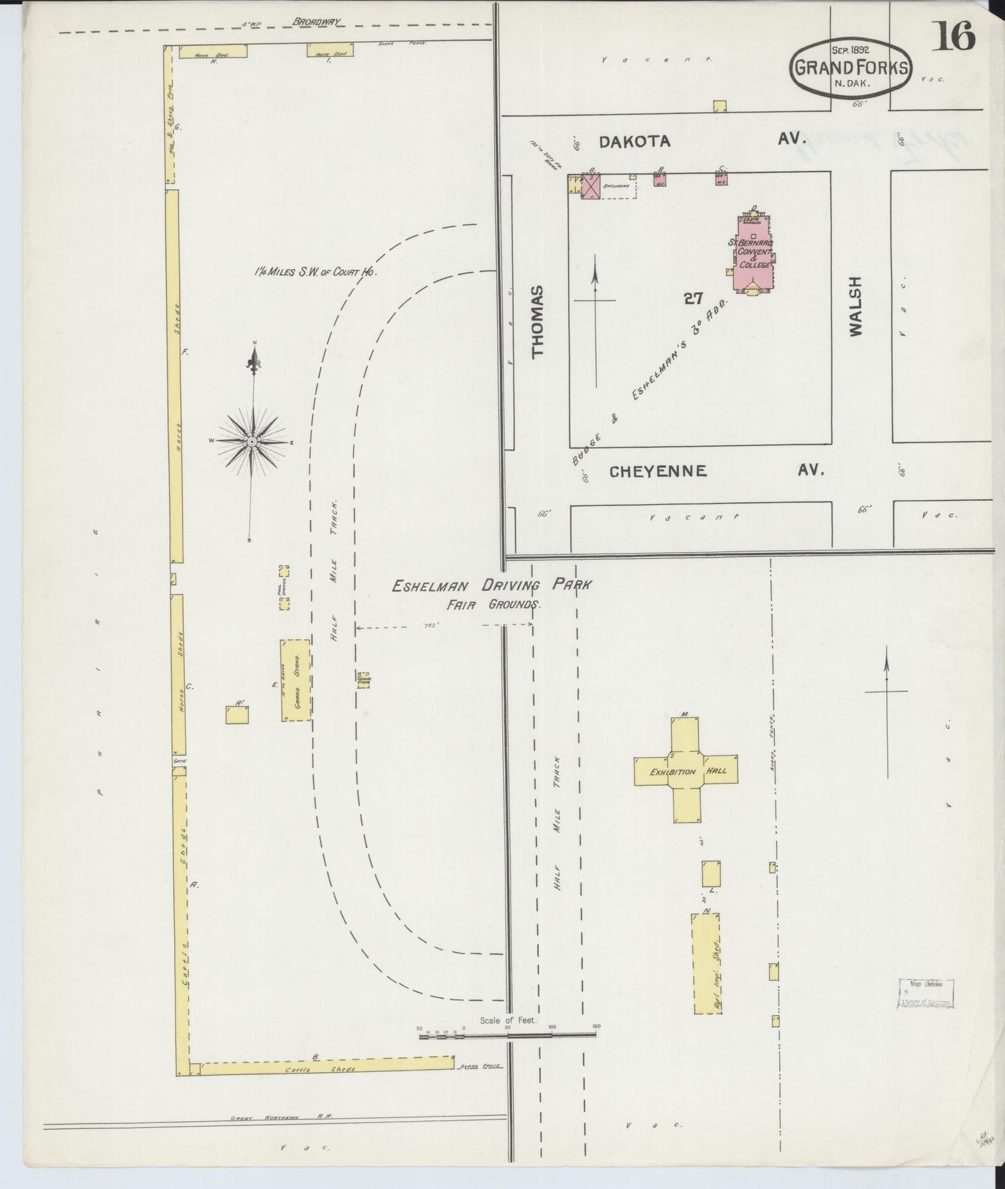 Sanborn Fire Insurance Map from Grand Forks, Grand Forks County, North Dakota (1892), Sheet #0016 - Historic Sanborn Fire Insurance Map Print, vintage old map wall art, antique decor, genealogy gift, North Dakota North Dakota map
