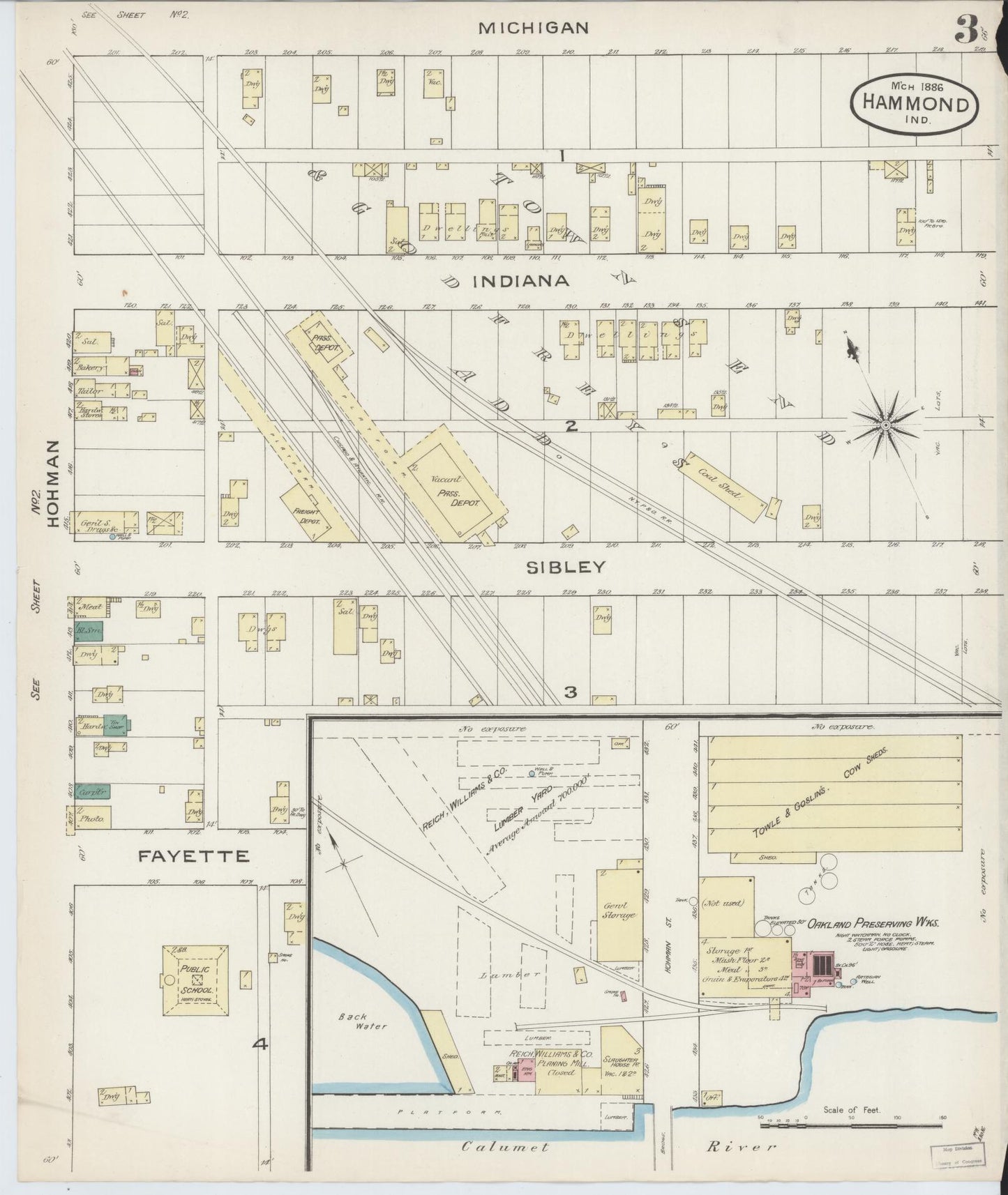 Sanborn Fire Insurance Map from Hammond, Lake County, Indiana (1886), Sheet #0003 - Complete Map Set gallery image, historic Sanborn map, vintage wall art, Indiana Indiana