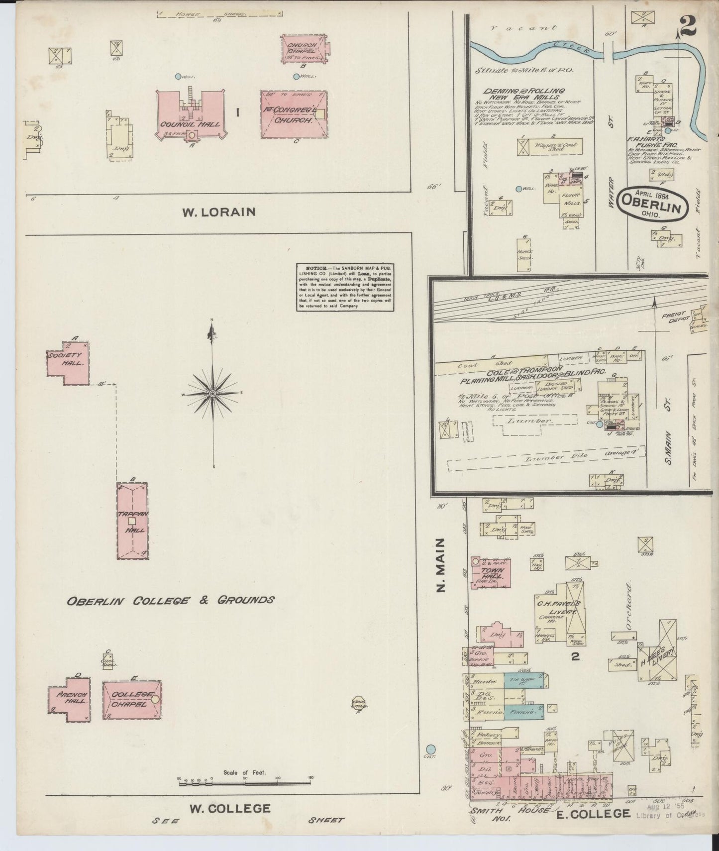 Sanborn Fire Insurance Map from Oberlin, Lorain County, Ohio (1884), Sheet #0002 - Historic Sanborn Fire Insurance Map Print, vintage old map wall art, antique decor, genealogy gift, Ohio Ohio map