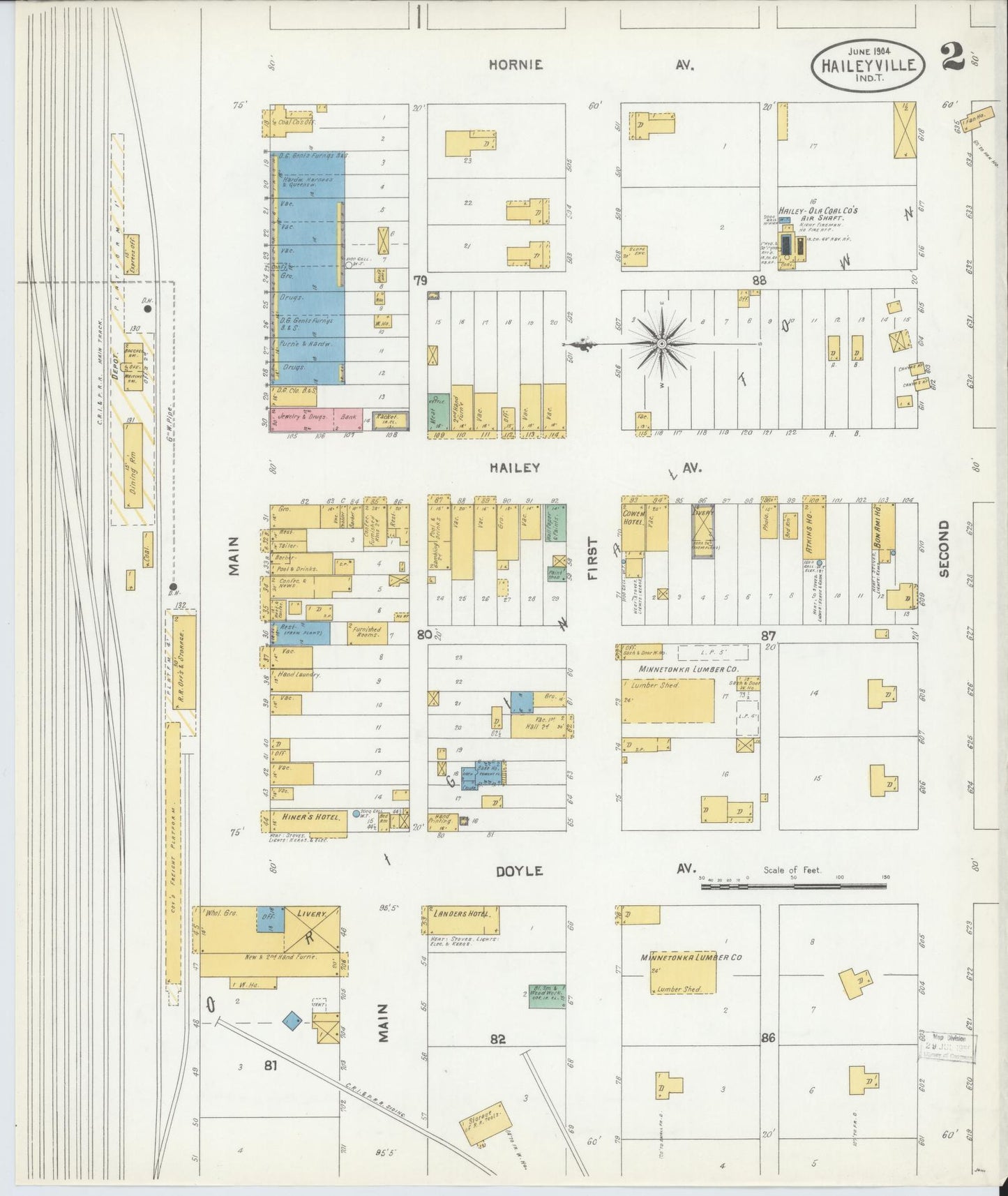 Sanborn Fire Insurance Map from Hailyville, Pittsburg County, Oklahoma (1904), Sheet #0002 - Complete Map Set gallery image, historic Sanborn map, vintage wall art, Oklahoma Oklahoma