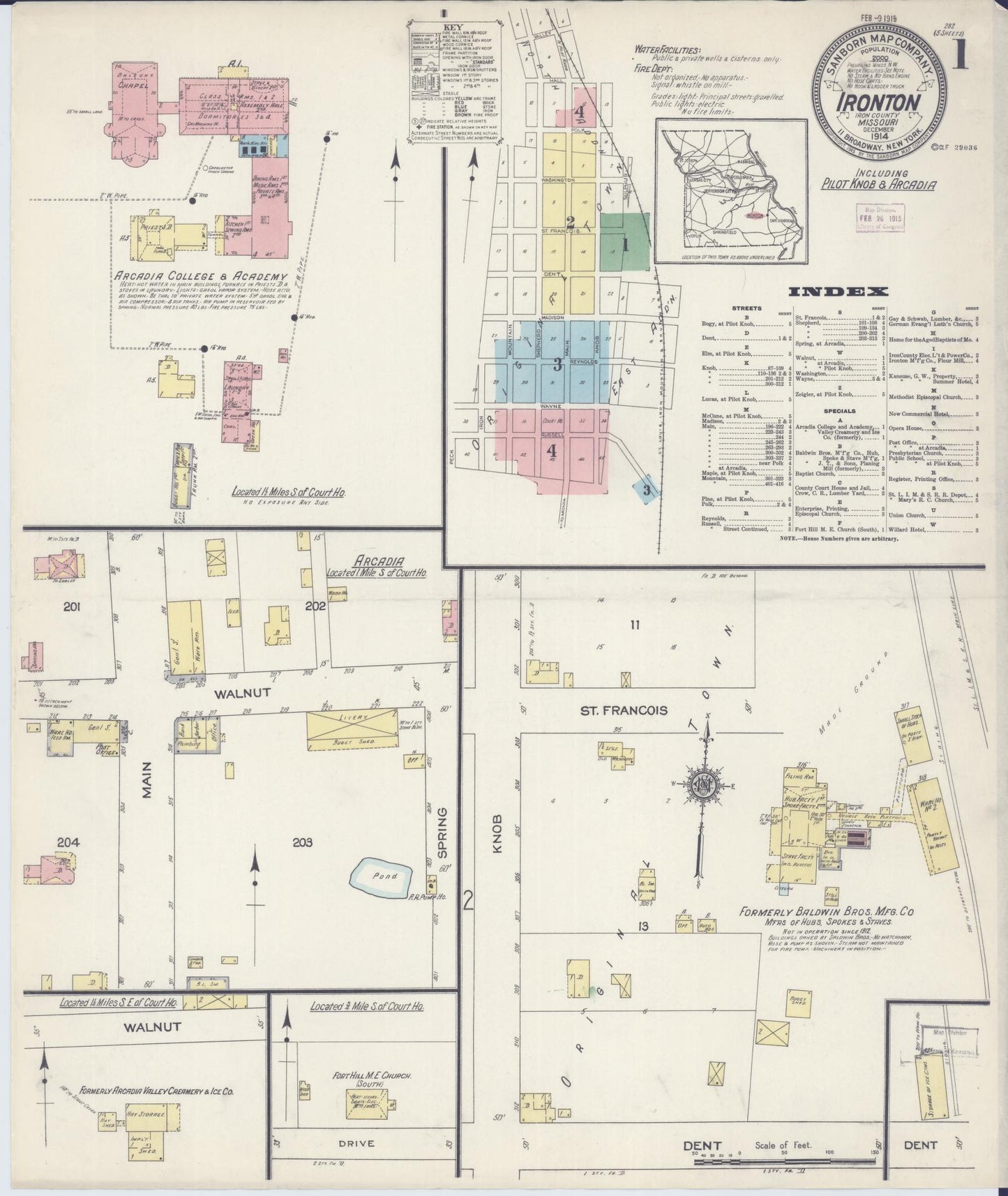 Sanborn Fire Insurance Map from Ironton, Iron County, Missouri (1914), Sheet #0001 - Historic Sanborn Fire Insurance Map Print, vintage old map wall art, antique decor, genealogy gift, Missouri Missouri map
