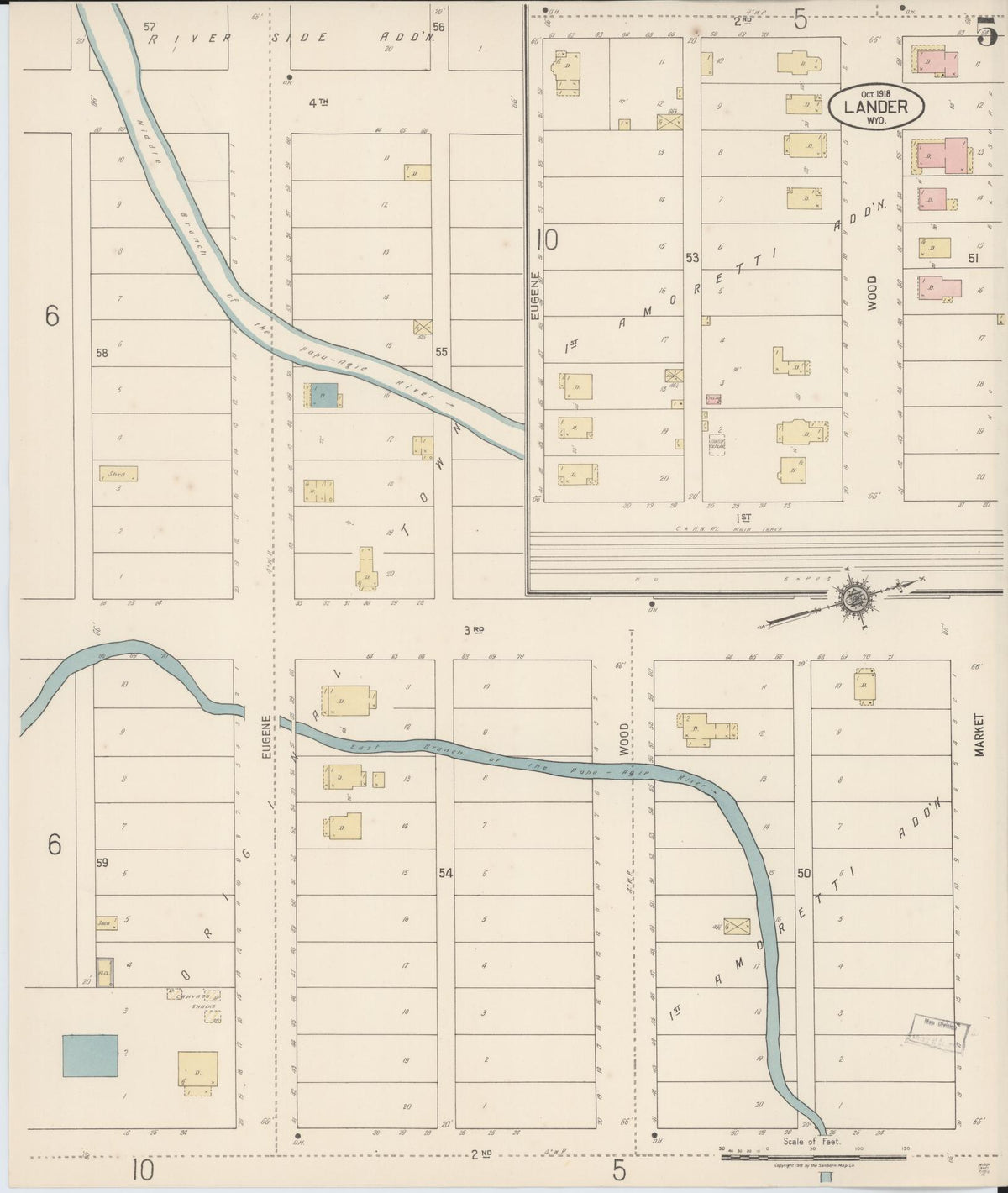 Sanborn Fire Insurance Map from Lander, Fremont County, Wyoming (1918), Sheet #0005 - Historic Sanborn Fire Insurance Map Print, vintage old map wall art, antique decor, genealogy gift, Wyoming Wyoming map