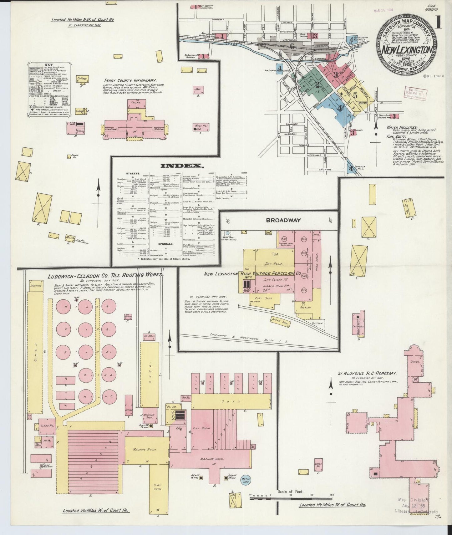 Sanborn Fire Insurance Map from New Lexington, Perry County, Ohio (1909), Sheet #0001 - Historic Sanborn Fire Insurance Map Print, vintage old map wall art, antique decor, genealogy gift, Ohio Ohio map