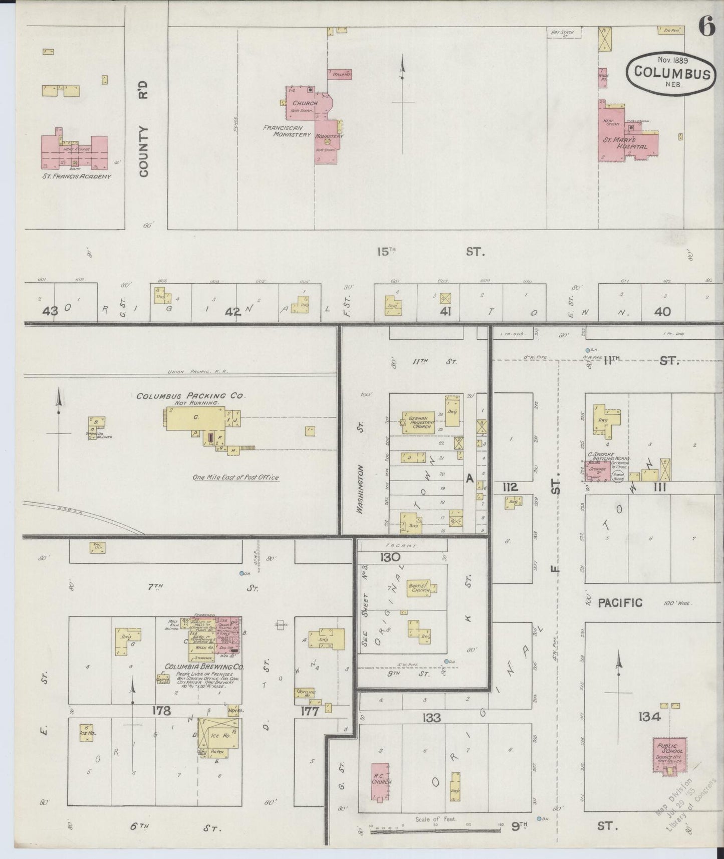 Sanborn Fire Insurance Map from Columbus, Platte County, Nebraska (1889), Sheet #0006 - Complete Map Set gallery image, historic Sanborn map, vintage wall art, Nebraska Nebraska