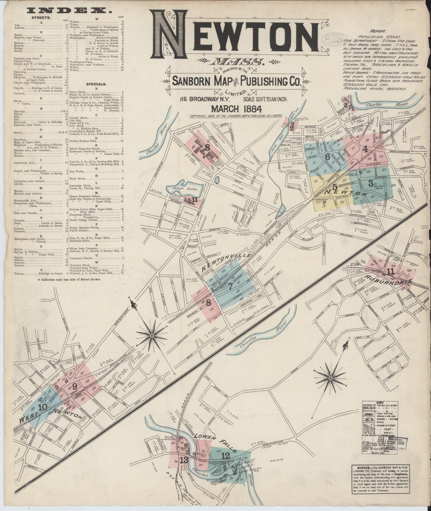 Sanborn Fire Insurance Map from Newton, Middlesex County, Massachusetts. (1884) – Historic Sanborn Fire Insurance Map Print