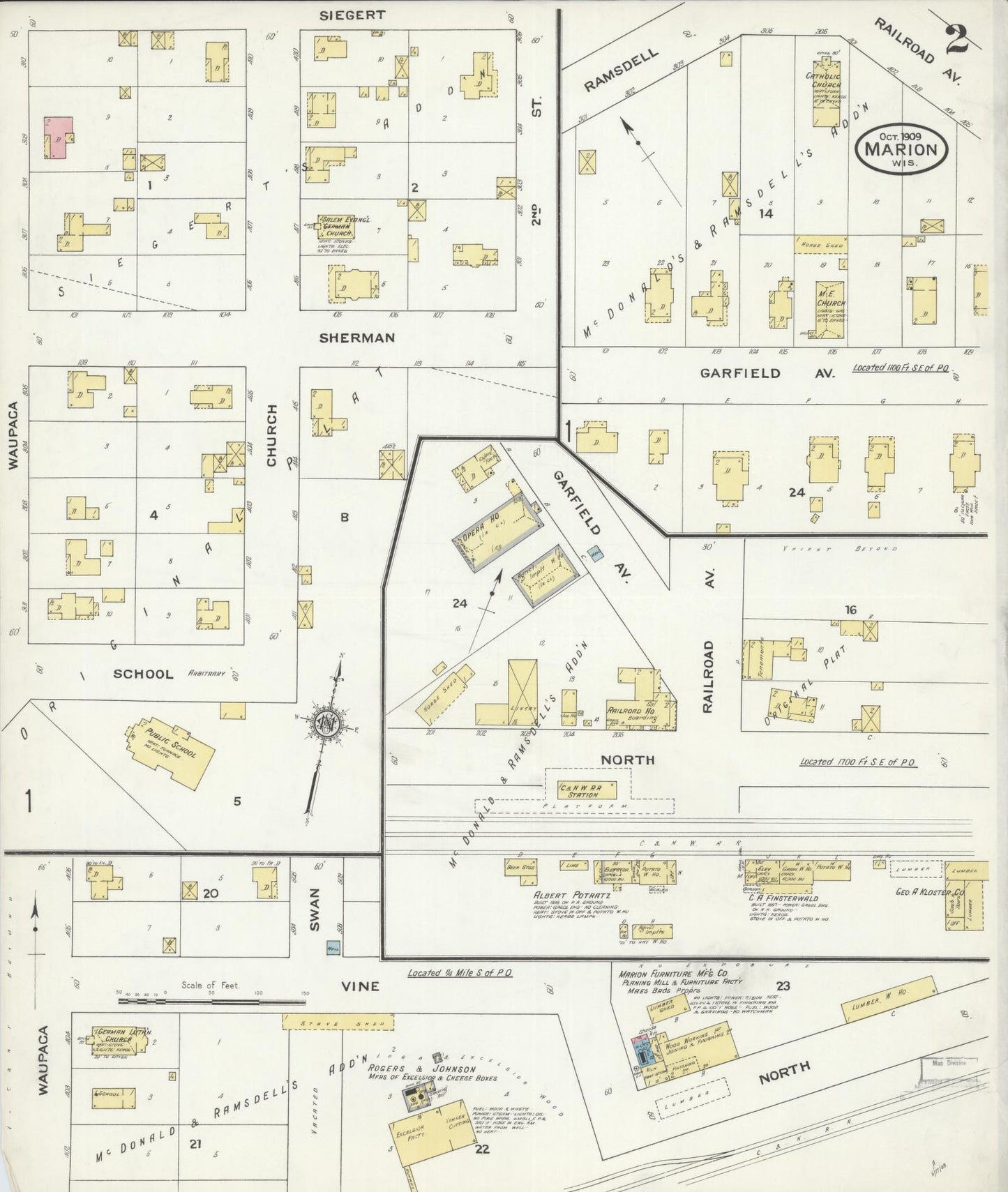 Sanborn Fire Insurance Map from Marion, Waupaca County, Wisconsin (1908), Sheet #0002 - Complete Map Set gallery image, historic Sanborn map, vintage wall art, Wisconsin Wisconsin