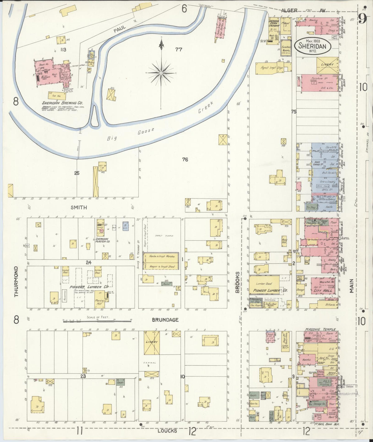 Sanborn Fire Insurance Map from Sheridan, Sheridan County, Wyoming (1903), Sheet #0009 - Historic Sanborn Fire Insurance Map Print, vintage old map wall art, antique decor, genealogy gift, Wyoming Wyoming map