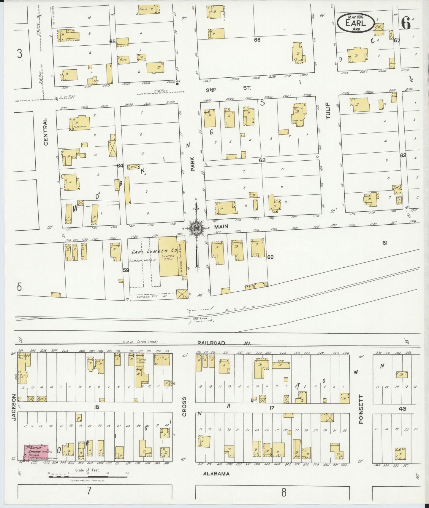 Sanborn Fire Insurance Map from Earle, Crittenden County, Arkansas (1919), Sheet #0006 - Historic Sanborn Fire Insurance Map Print, vintage old map wall art, antique decor, genealogy gift, Arkansas Arkansas map