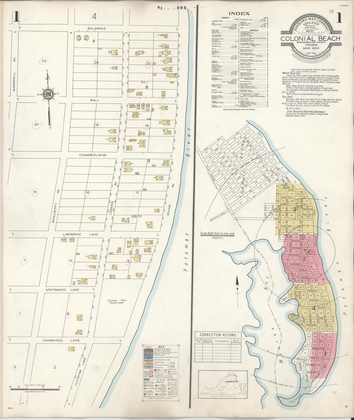 Sanborn Fire Insurance Map from Colonial Beach, Independent Cities, Virginia. (1934) – Historic Sanborn Fire Insurance Map Print