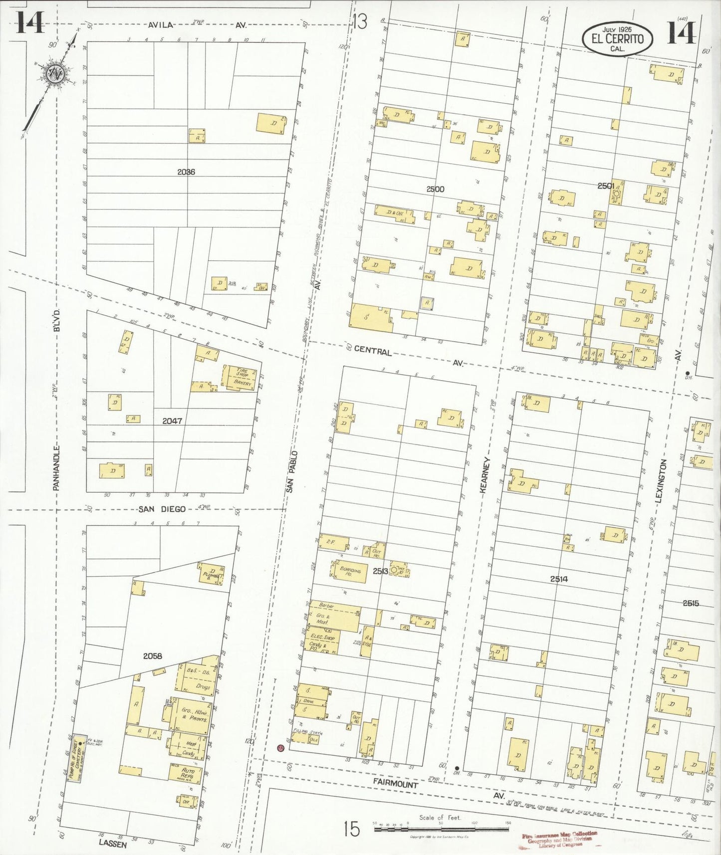 Sanborn Fire Insurance Map from El Cerrito, Contra Costa County, California (1926), Sheet #0014 - Historic Sanborn Fire Insurance Map Print, vintage old map wall art, antique decor, genealogy gift, California California map