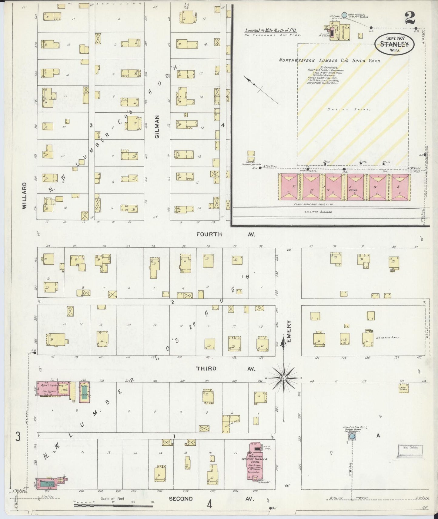 Sanborn Fire Insurance Map from Stanley, Chippewa County, Wisconsin (1907), Sheet #0002 - Historic Sanborn Fire Insurance Map Print, vintage old map wall art, antique decor, genealogy gift, Wisconsin Wisconsin map