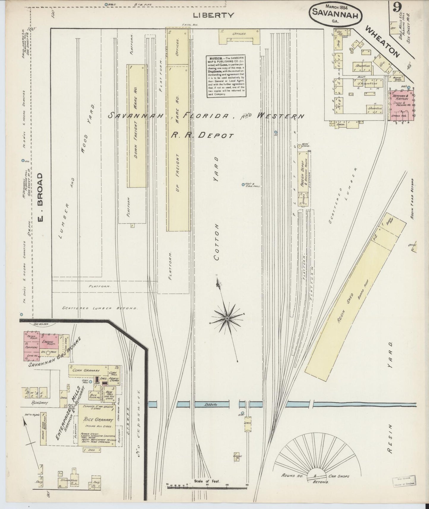 Sanborn Fire Insurance Map from Savannah, Chatham County, Georgia (1884), Sheet #0009 - Historic Sanborn Fire Insurance Map Print, vintage old map wall art, antique decor, genealogy gift, Georgia Georgia map