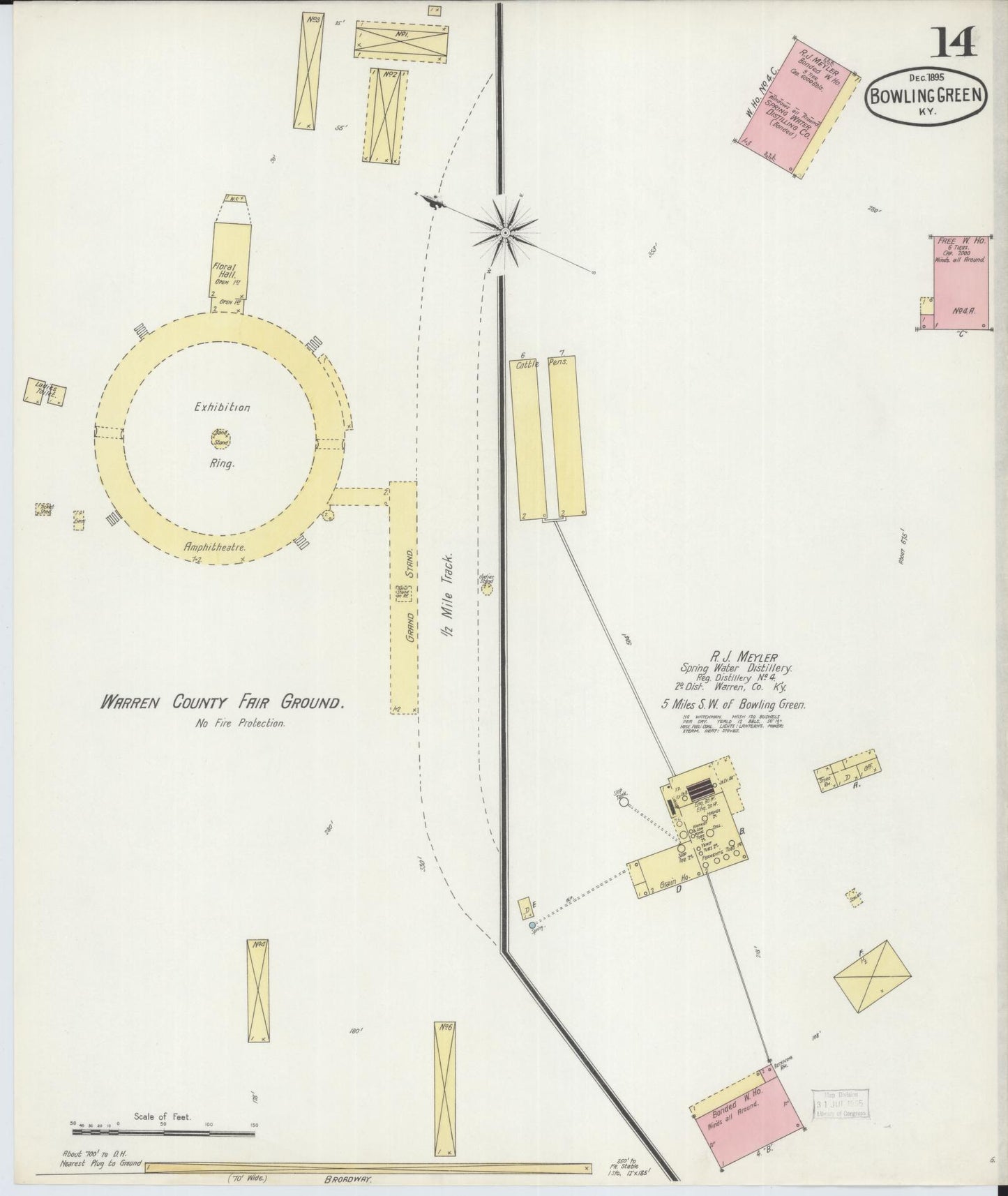Sanborn Fire Insurance Map from Bowling Green, Warren County, Kentucky (1895), Sheet #0014 - Historic Sanborn Fire Insurance Map Print, vintage old map wall art, antique decor, genealogy gift, Kentucky Kentucky map