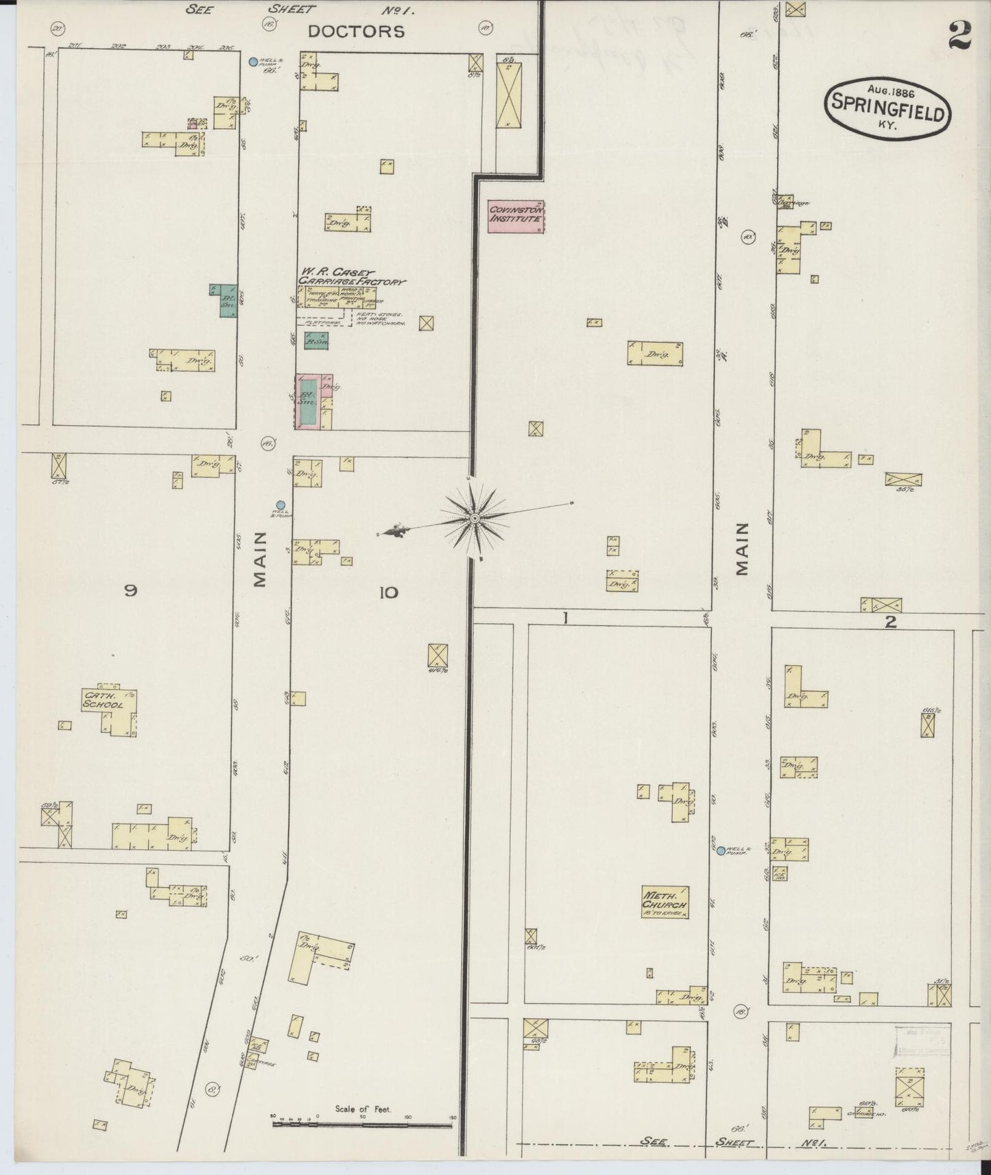 Sanborn Fire Insurance Map from Springfield, Washington County, Kentucky (1886), Sheet #0002 - Historic Sanborn Fire Insurance Map Print, vintage old map wall art, antique decor, genealogy gift, Kentucky Kentucky map