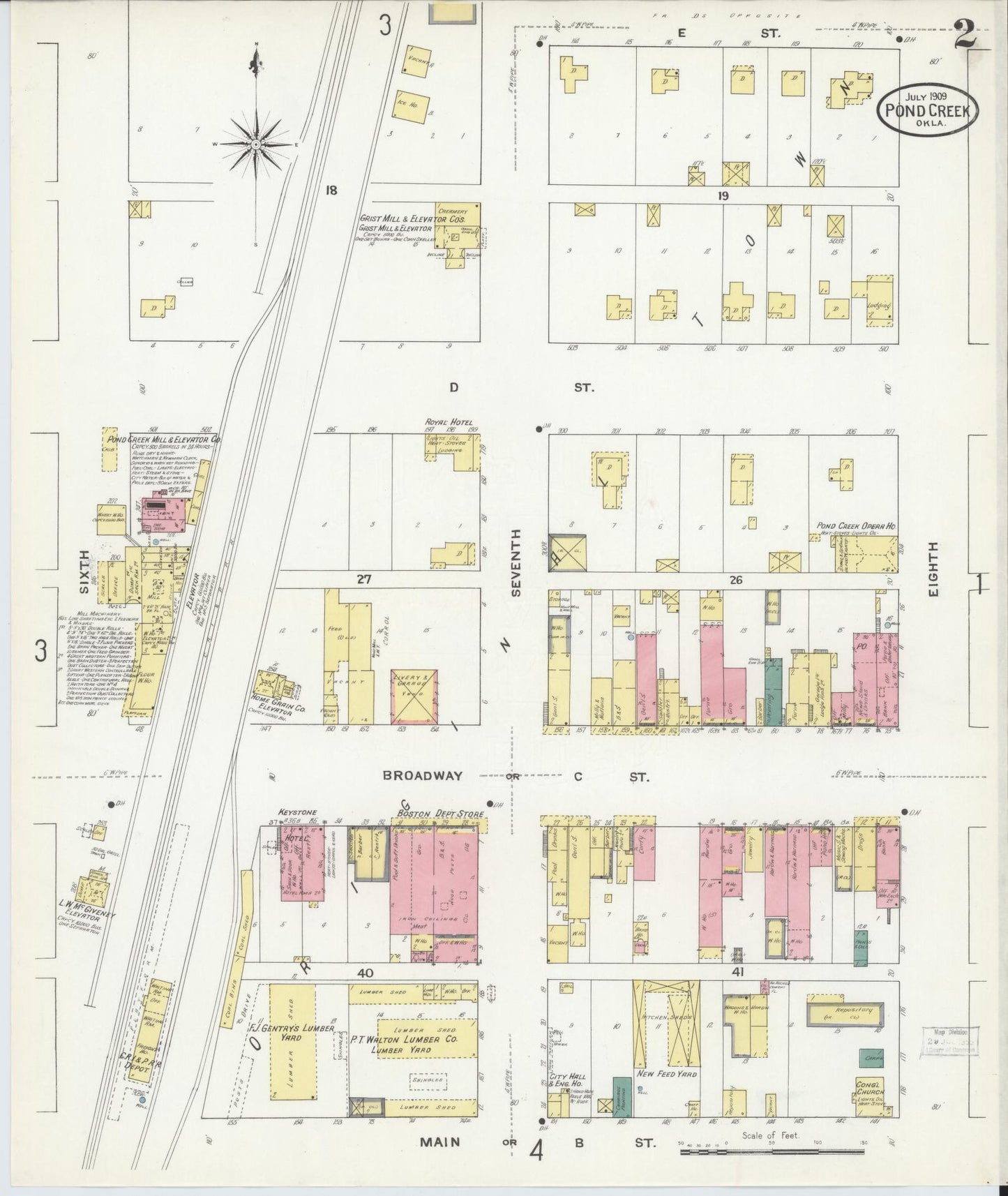 Sanborn Fire Insurance Map from Pond Creek, Grant County, Oklahoma (1909), Sheet #0002 - Historic Sanborn Fire Insurance Map Print, vintage old map wall art, antique decor, genealogy gift, Oklahoma Oklahoma map