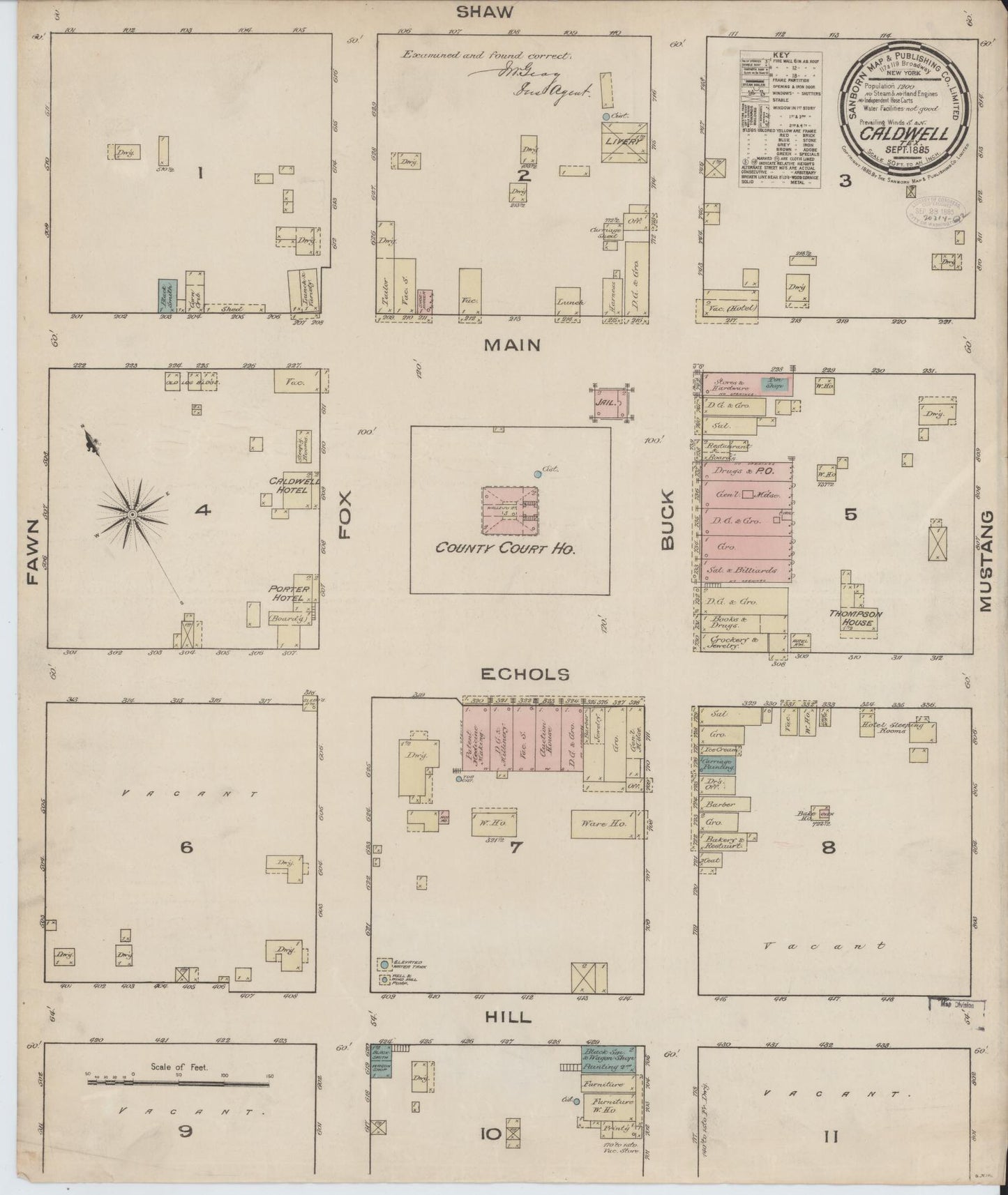 Sanborn Fire Insurance Map from Caldwell, Burleson County, Texas. (1885) – Historic Sanborn Fire Insurance Map Print