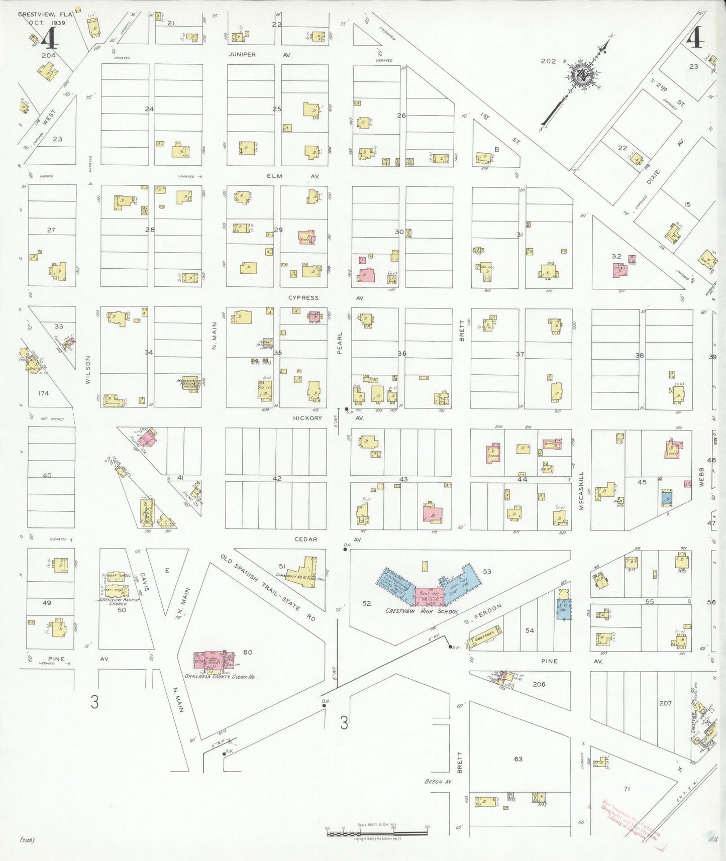 Sanborn Fire Insurance Map from Crestview, Okaloosa County, Florida (1939), Sheet #0004 - Complete Map Set gallery image, historic Sanborn map, vintage wall art, Florida Florida