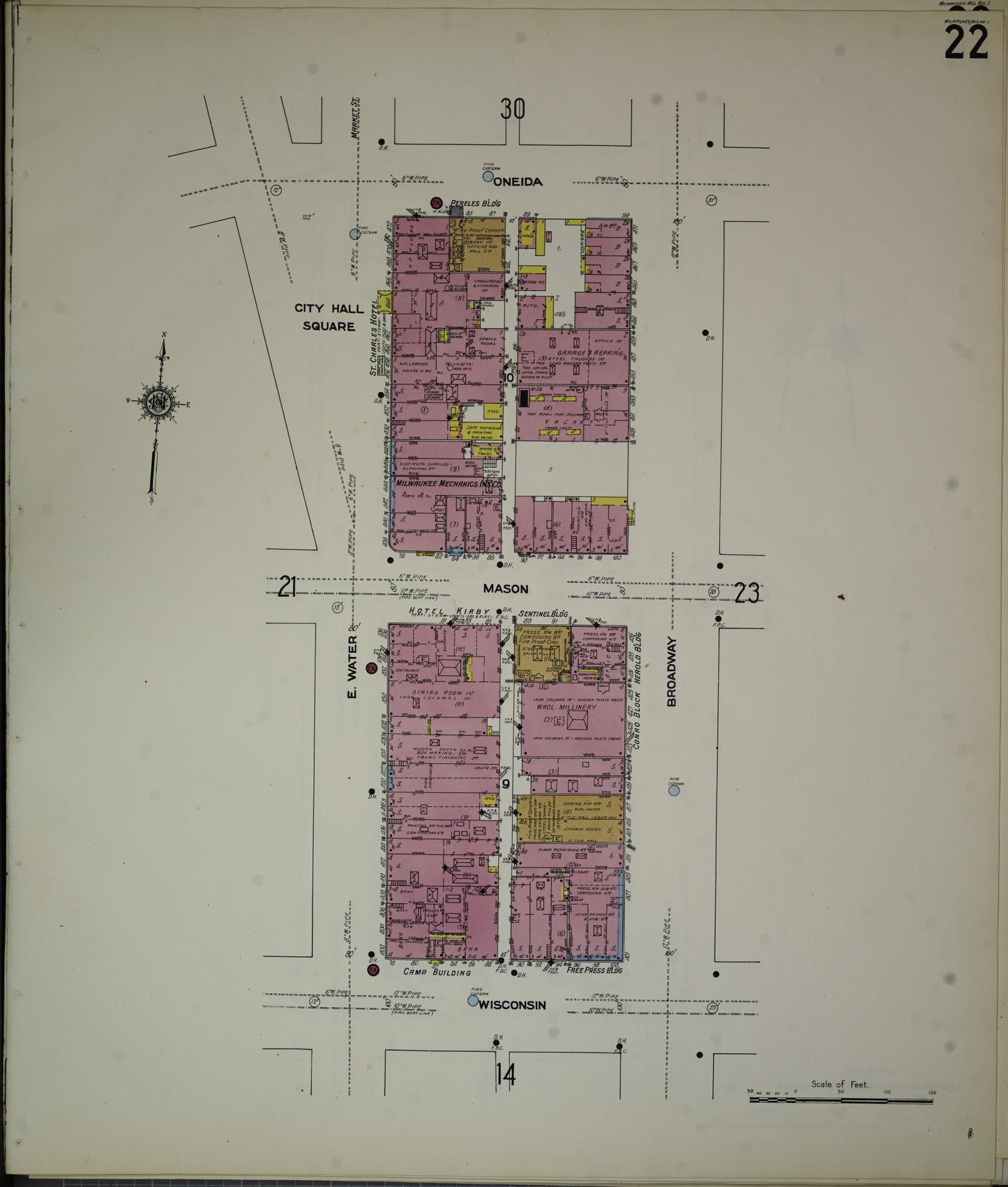 Sanborn Fire Insurance Map from Milwaukee, Milwaukee County, Wisconsin (1910), Sheet #0022 - Historic Sanborn Fire Insurance Map Print, vintage old map wall art, antique decor, genealogy gift, Wisconsin Wisconsin map