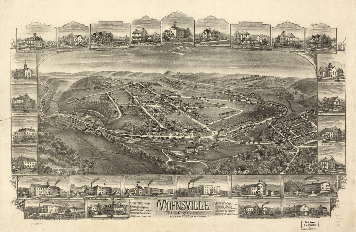 Mohnsville, Pennsylvania 1898. (1898) – Historic Bird’s-Eye View Panorama Print