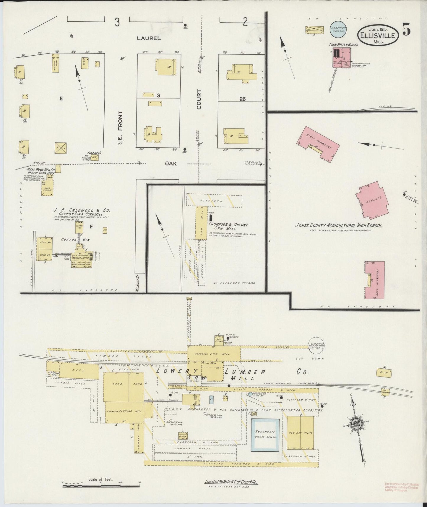 Sanborn Fire Insurance Map from Ellisville, Jones County, Mississippi (1915), Sheet #0005 - Complete Map Set gallery image, historic Sanborn map, vintage wall art, Mississippi Mississippi