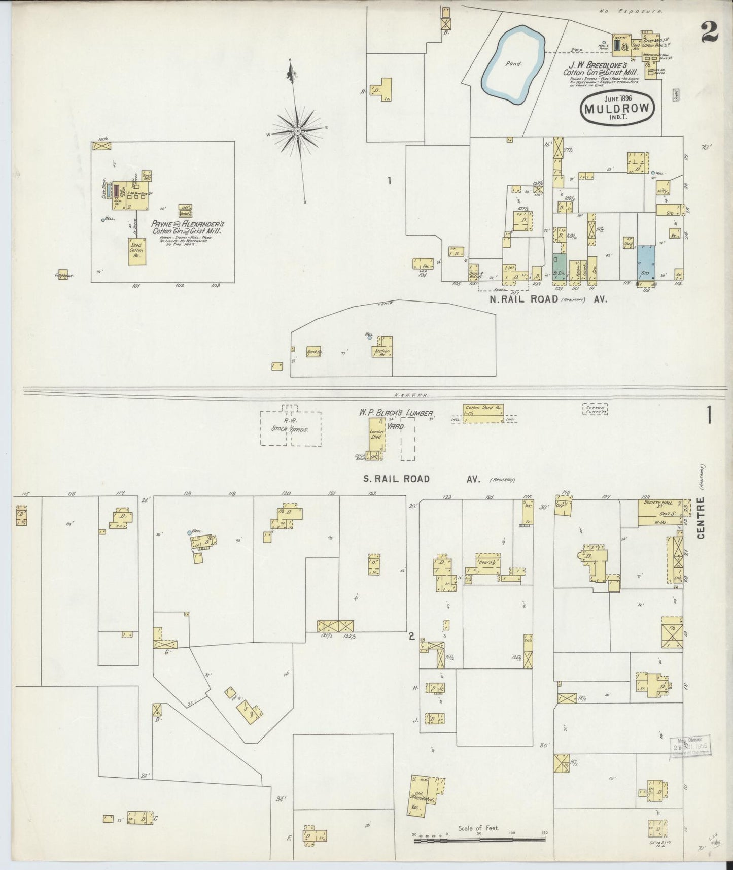 Sanborn Fire Insurance Map from Muldrow, Sequoyah County, Oklahoma (1896), Sheet #0002 - Complete Map Set gallery image, historic Sanborn map, vintage wall art, Oklahoma Oklahoma