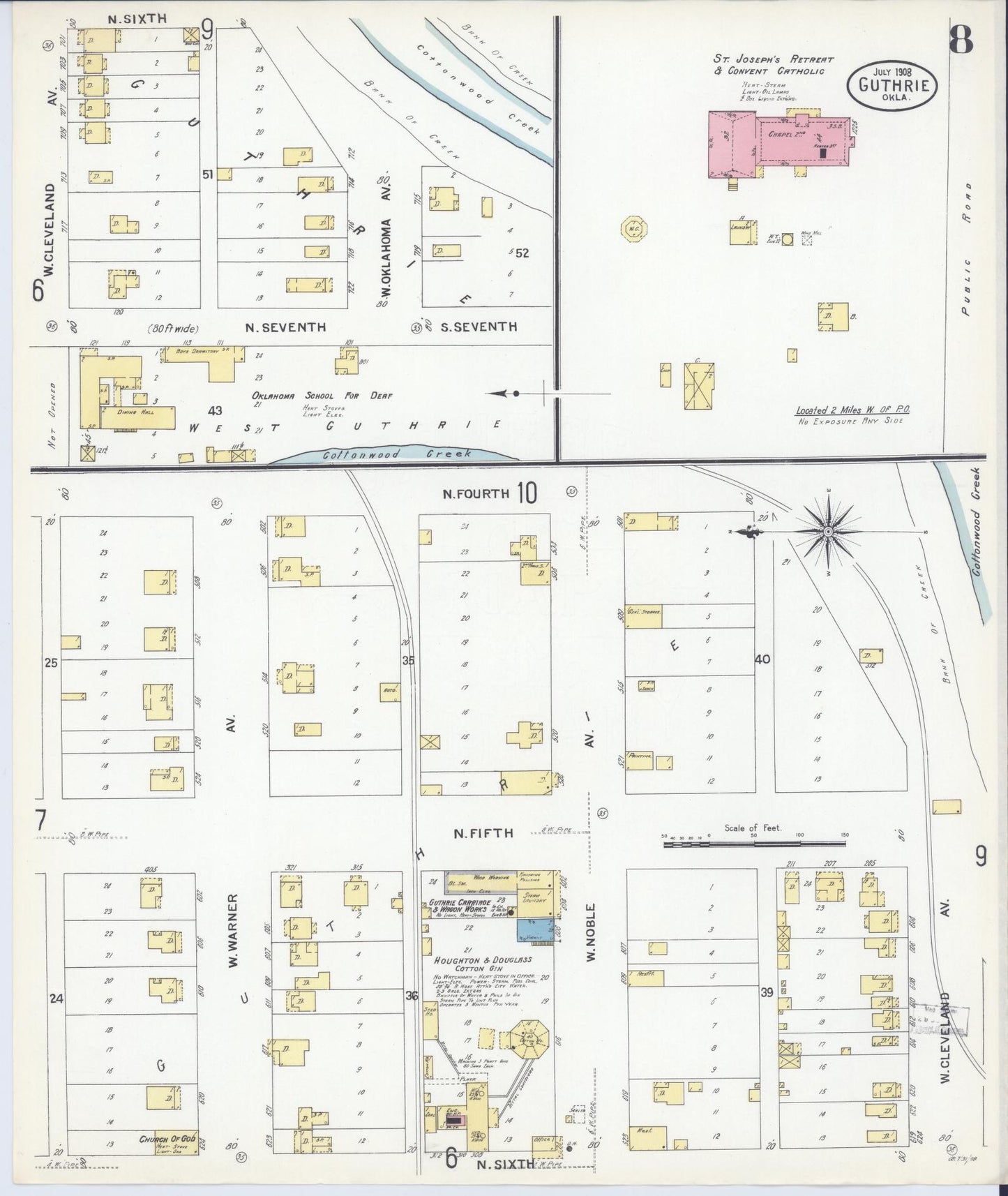 Sanborn Fire Insurance Map from Guthrie, Logan County, Oklahoma (1908), Sheet #0008 - Historic Sanborn Fire Insurance Map Print, vintage old map wall art, antique decor, genealogy gift, Oklahoma Oklahoma map