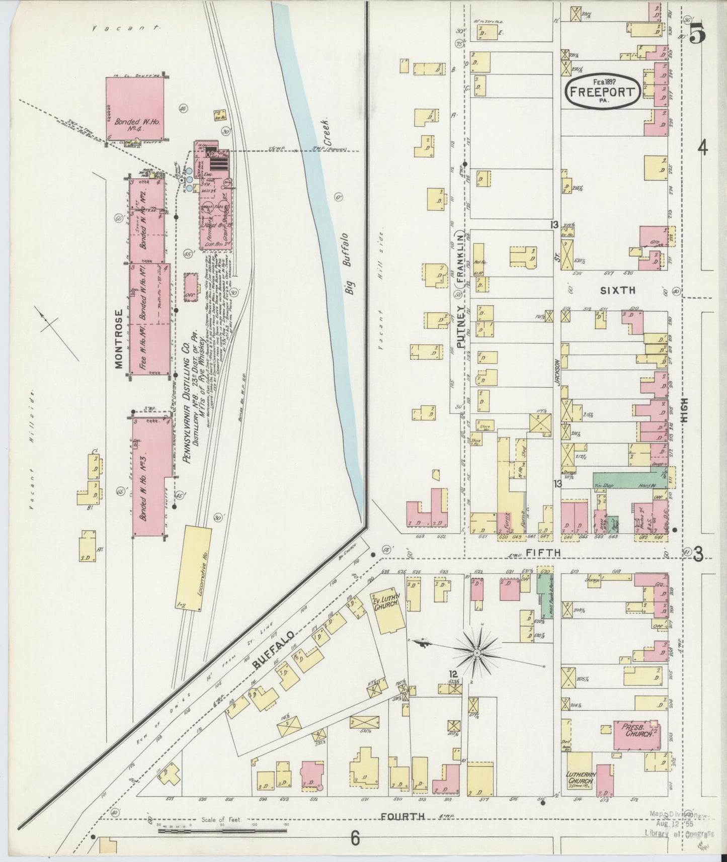 Sanborn Fire Insurance Map from Freeport, Armstrong County, Pennsylvania (1897), Sheet #0005 - Historic Sanborn Fire Insurance Map Print, vintage old map wall art, antique decor, genealogy gift, Pennsylvania Pennsylvania map