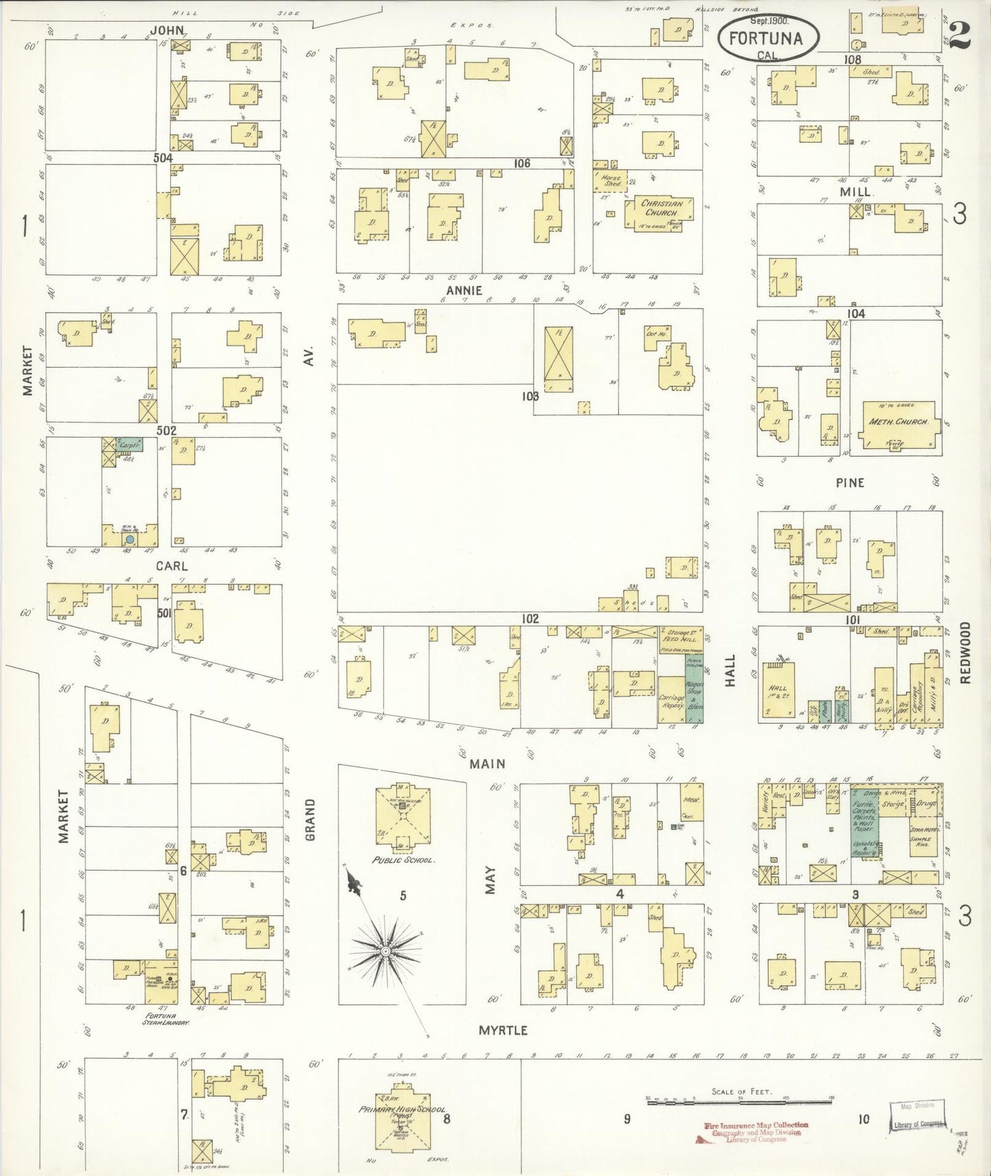 Sanborn Fire Insurance Map from Fortuna, Humboldt County, California (1900), Sheet #0002 - Historic Sanborn Fire Insurance Map Print, vintage old map wall art, antique decor, genealogy gift, California California map